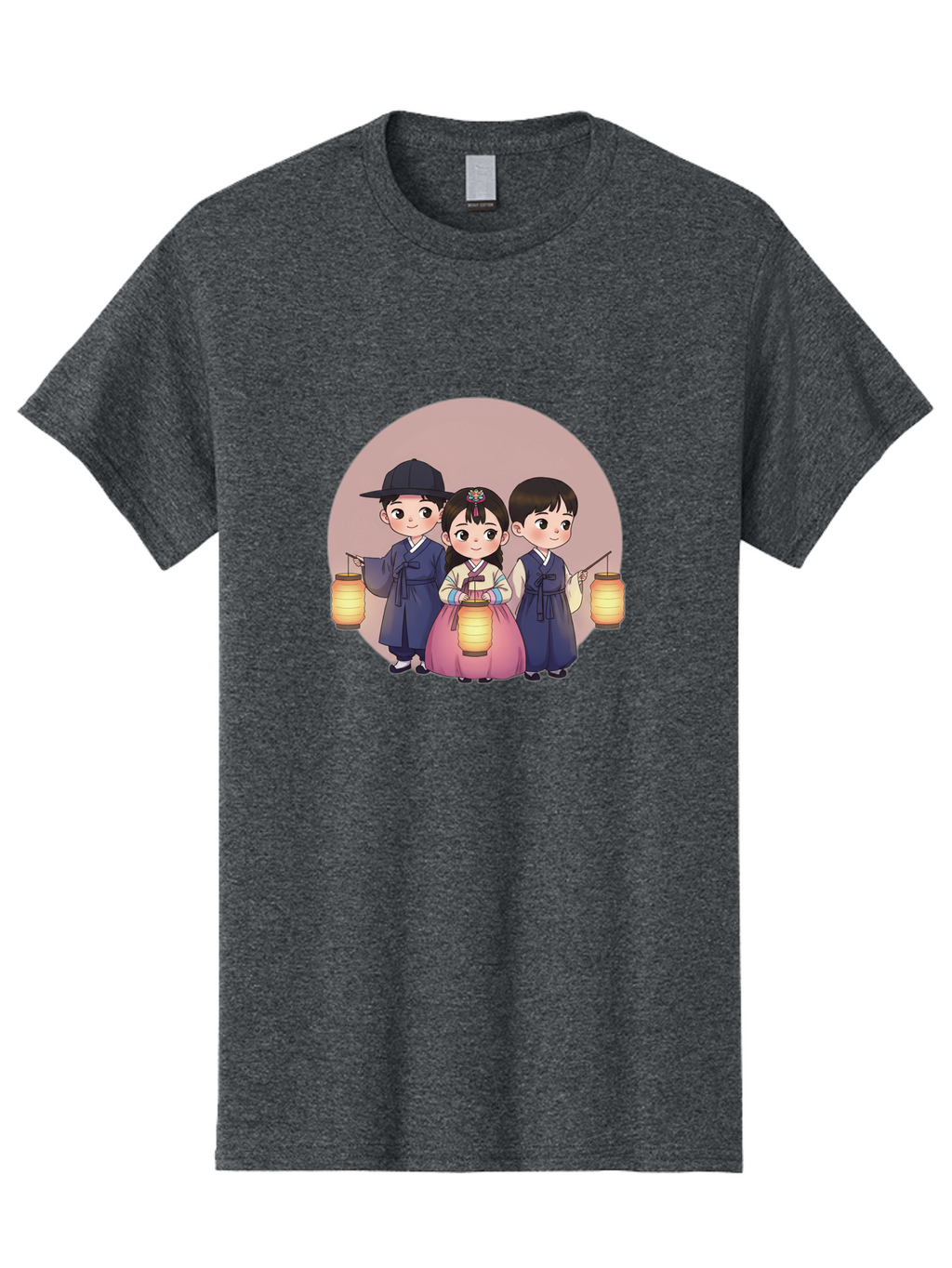 Children-With-Lanterns Men'S Graphic Tee, 100% Cotton, Comfortable Casual Summer Wear, Machine Washable, Traditional Korean Clothing, Hanbok, Children Holding Lanterns, Festive Atmosphere, Cultural Heritage, Korean Folklore, Bac846