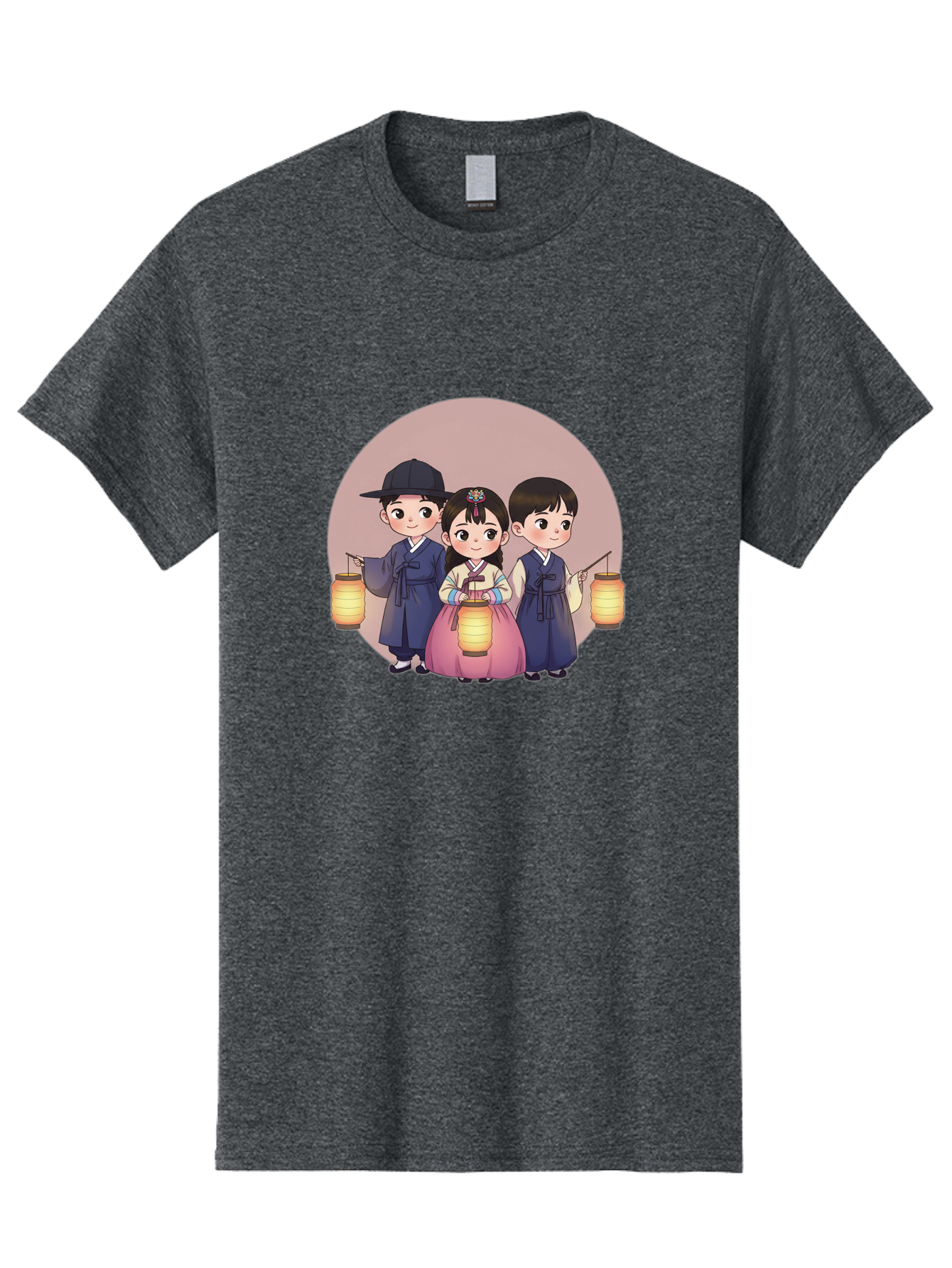Children-With-Lanterns Men'S Graphic Tee, 100% Cotton, Comfortable Casual Summer Wear, Machine Washable, Traditional Korean Clothing, Hanbok, Children Holding Lanterns, Festive Atmosphere, Cultural Heritage, Korean Folklore, Bac846