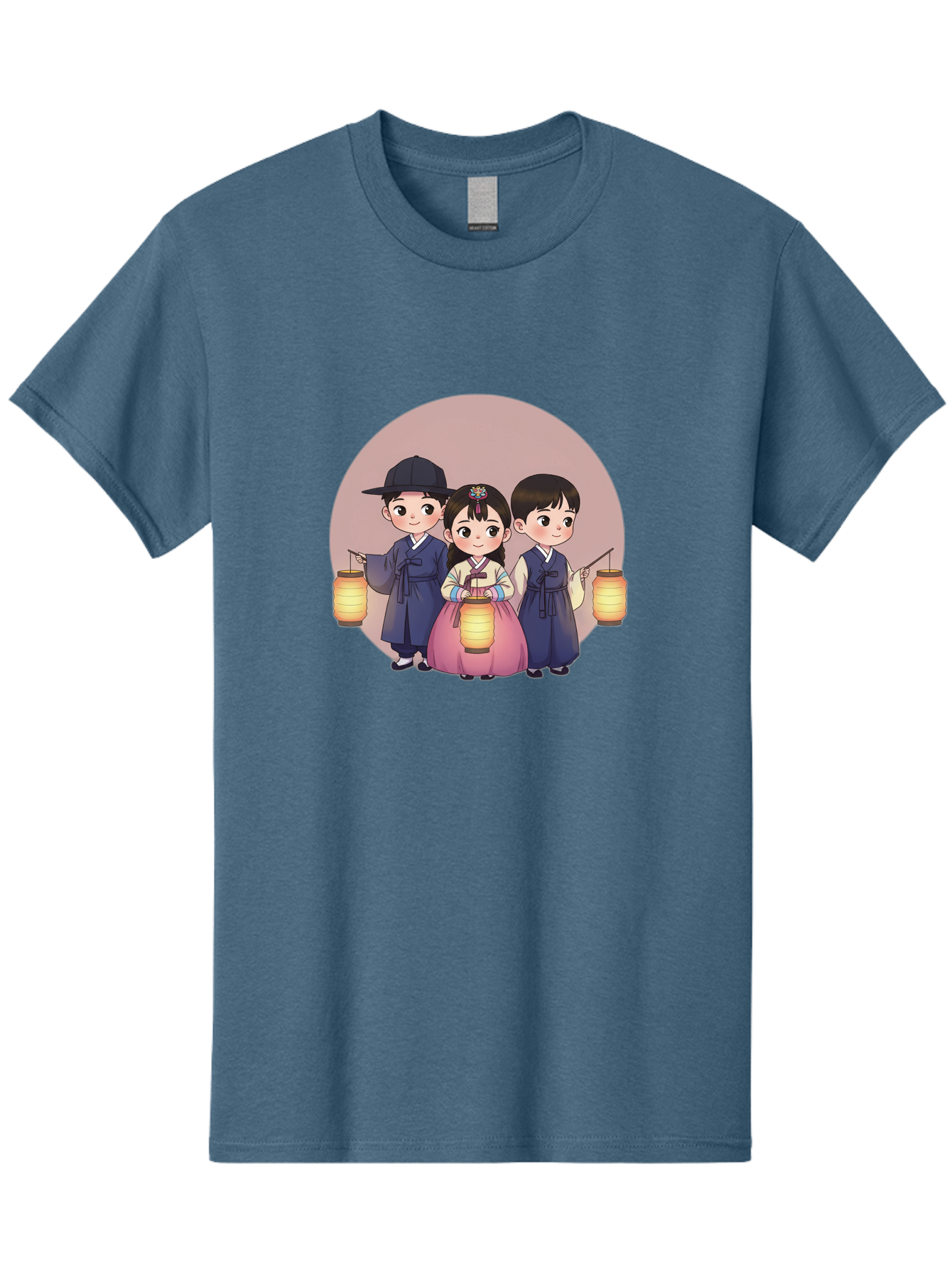 Children-With-Lanterns Men'S Graphic Tee, 100% Cotton, Comfortable Casual Summer Wear, Machine Washable, Traditional Korean Clothing, Hanbok, Children Holding Lanterns, Festive Atmosphere, Cultural Heritage, Korean Folklore, Bac846