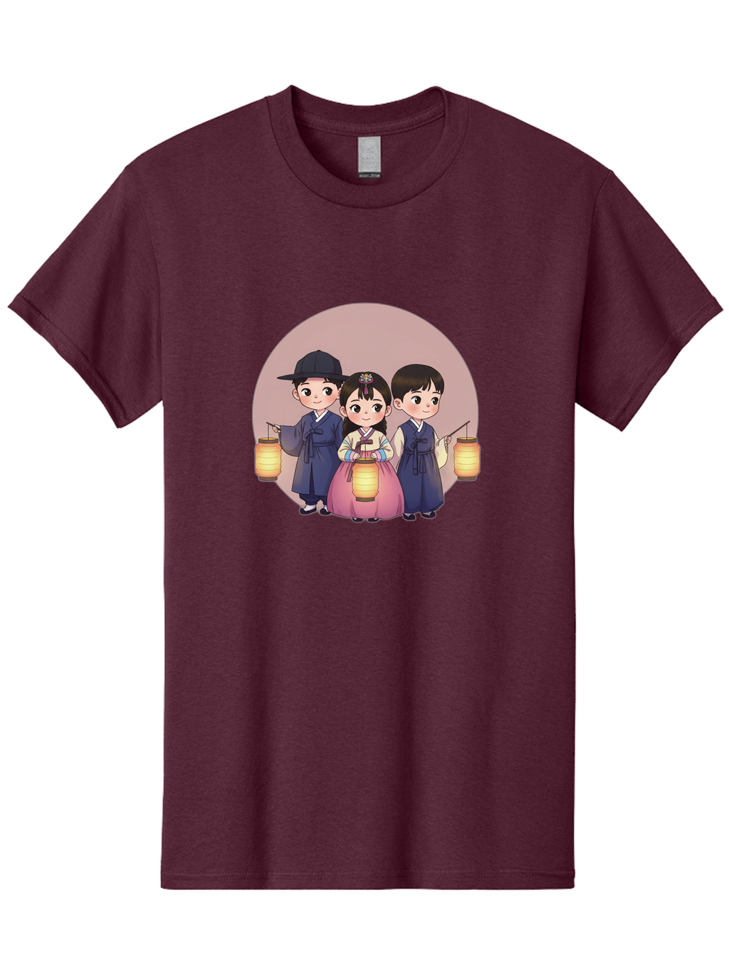 Children-With-Lanterns Men'S Graphic Tee, 100% Cotton, Comfortable Casual Summer Wear, Machine Washable, Traditional Korean Clothing, Hanbok, Children Holding Lanterns, Festive Atmosphere, Cultural Heritage, Korean Folklore, Bac846