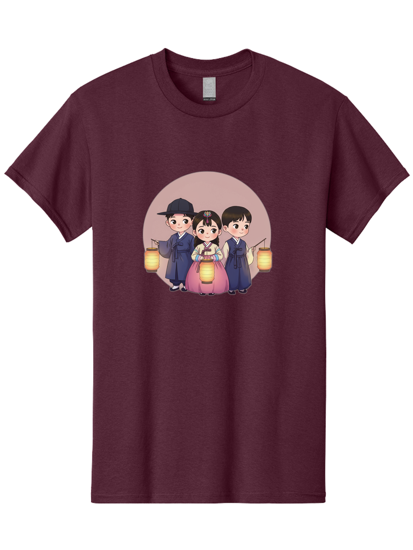 Children-With-Lanterns Men'S Graphic Tee, 100% Cotton, Comfortable Casual Summer Wear, Machine Washable, Traditional Korean Clothing, Hanbok, Children Holding Lanterns, Festive Atmosphere, Cultural Heritage, Korean Folklore, Bac846