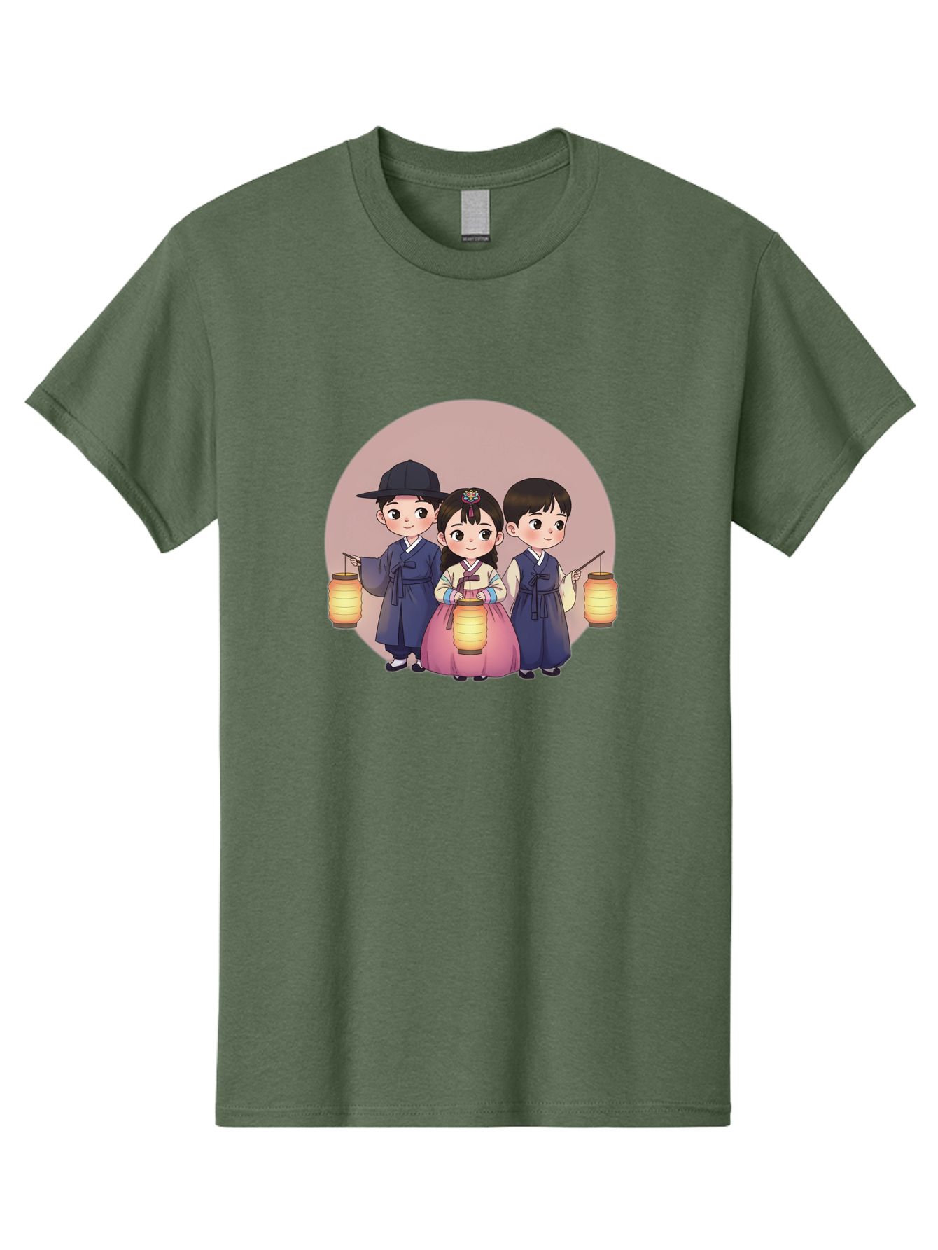 Children-With-Lanterns Men'S Graphic Tee, 100% Cotton, Comfortable Casual Summer Wear, Machine Washable, Traditional Korean Clothing, Hanbok, Children Holding Lanterns, Festive Atmosphere, Cultural Heritage, Korean Folklore, Bac846