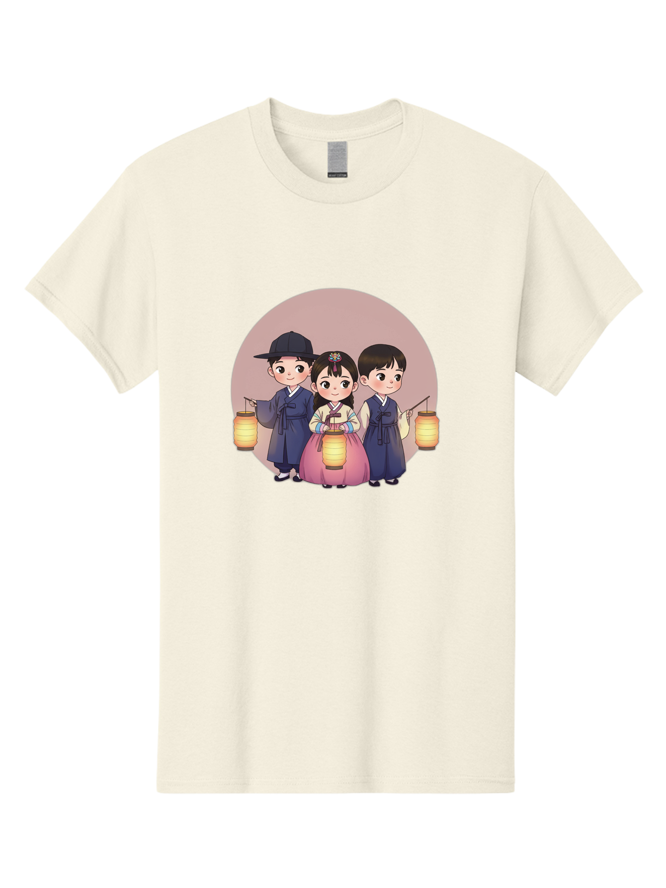 Children-With-Lanterns Men'S Graphic Tee, 100% Cotton, Comfortable Casual Summer Wear, Machine Washable, Traditional Korean Clothing, Hanbok, Children Holding Lanterns, Festive Atmosphere, Cultural Heritage, Korean Folklore, Bac846