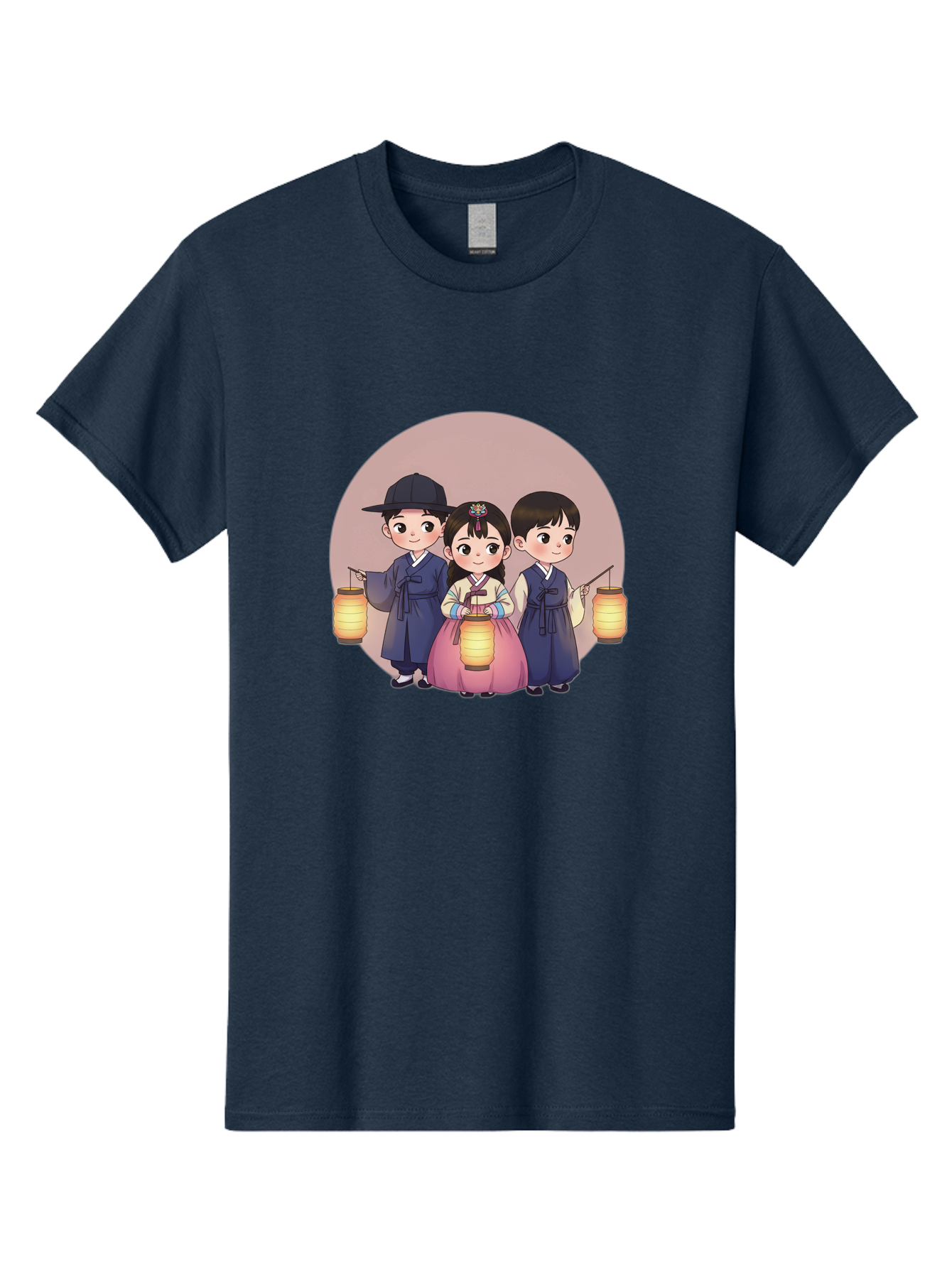Children-With-Lanterns Men'S Graphic Tee, 100% Cotton, Comfortable Casual Summer Wear, Machine Washable, Traditional Korean Clothing, Hanbok, Children Holding Lanterns, Festive Atmosphere, Cultural Heritage, Korean Folklore, Bac846