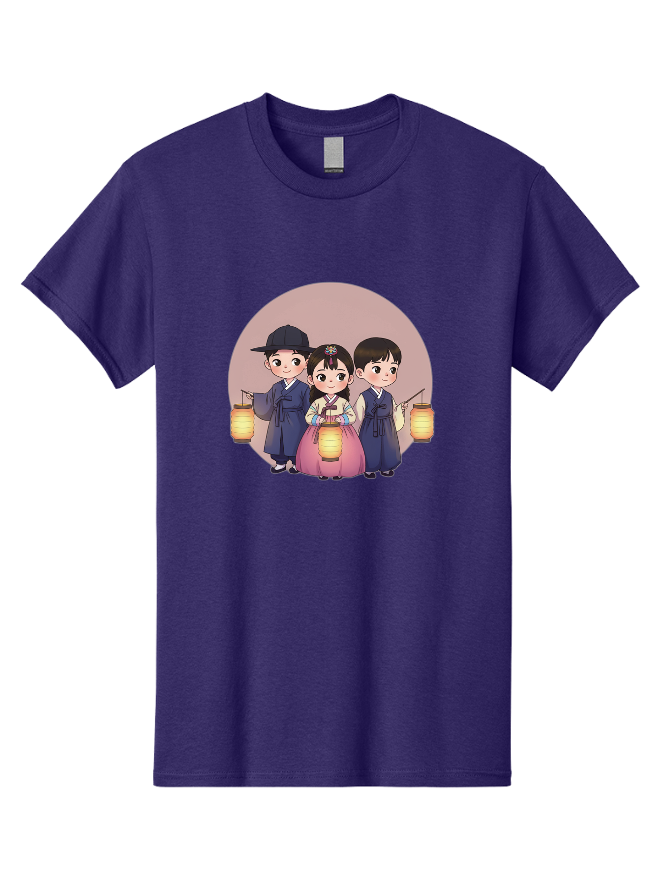 Children-With-Lanterns Men'S Graphic Tee, 100% Cotton, Comfortable Casual Summer Wear, Machine Washable, Traditional Korean Clothing, Hanbok, Children Holding Lanterns, Festive Atmosphere, Cultural Heritage, Korean Folklore, Bac846