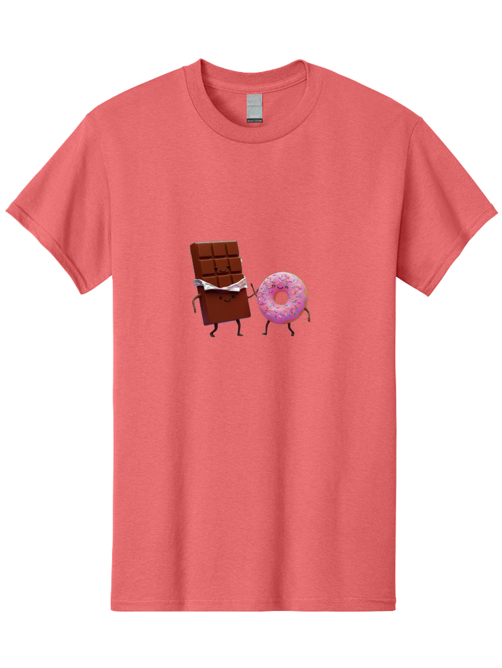Chocolate-And-Donut Men'S Graphic Tee, 100% Cotton, Comfortable Casual Summer Wear, Machine Washable, Chocolate Bar, Donut With Sprinkles, Cartoon Characters, Sweet Treats, Dessert Lovers, Pastry, Baked Goods, Cute Graphic, Food Illustration Bac847
