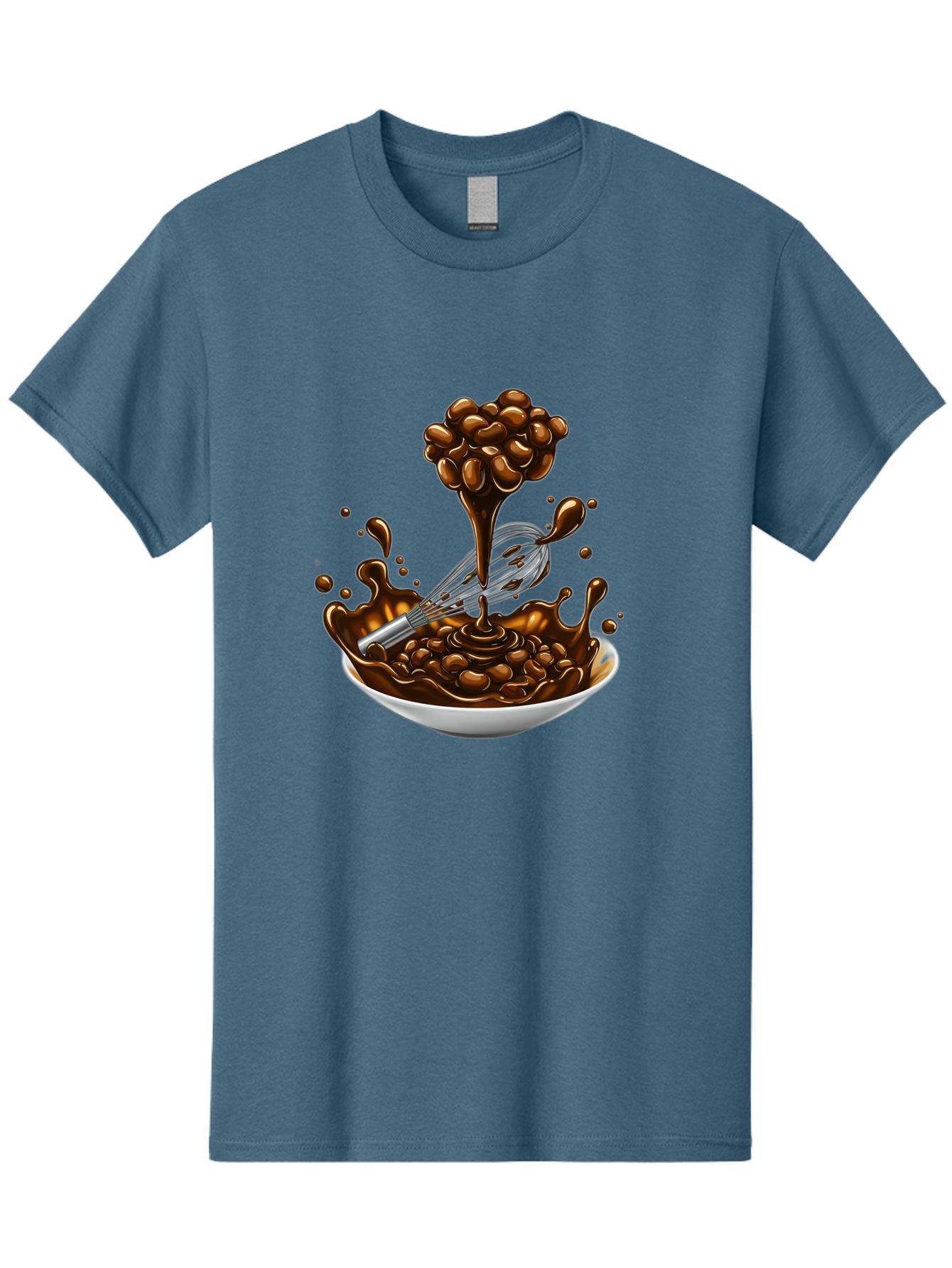 Chocolate Men'S Graphic Tee, 100% Cotton, Comfortable Casual Summer Wear, Machine Washable, Chocolate Sauce, Splatter Art, Whisk, White Bowl, Chocolate Beans, Coffee, Dessert, Sweet Treats, Indulgent, Rich, Decadent, Culinary Delight, Bac848