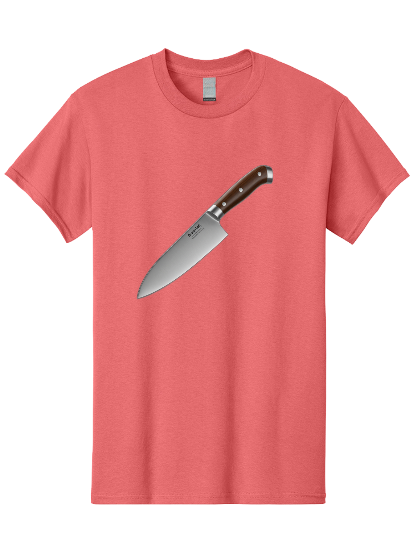 Christofle-Knife Men'S Graphic Tee, 100% Cotton, Comfortable Casual Summer Wear, Machine Washable, Sharp Chef Knife, Stainless Steel Blade, Brown Handle, Silver Rivets, Kitchen Utensil, Cooking Tool, Professional Chef Knife, Sharp Edge Bac850