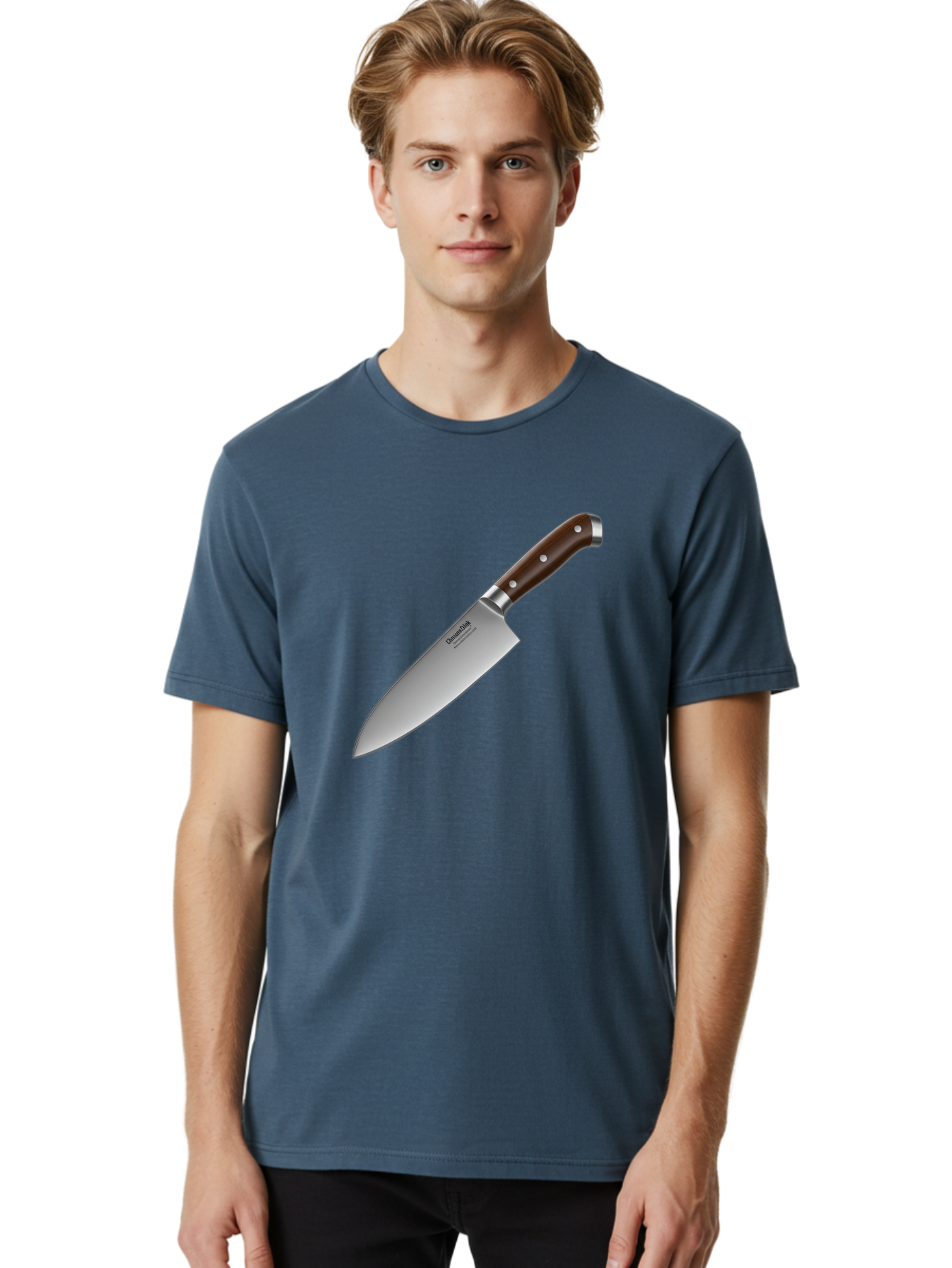 Christofle-Knife Men'S Graphic Tee, 100% Cotton, Comfortable Casual Summer Wear, Machine Washable, Sharp Chef Knife, Stainless Steel Blade, Brown Handle, Silver Rivets, Kitchen Utensil, Cooking Tool, Professional Chef Knife, Sharp Edge Bac850