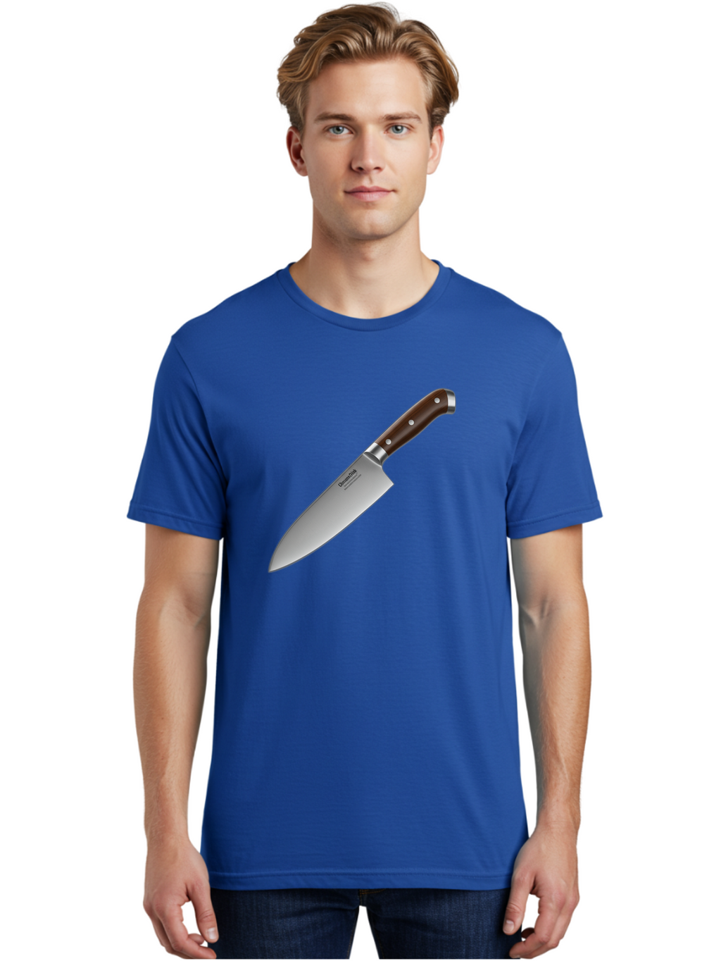 Christofle-Knife Men'S Graphic Tee, 100% Cotton, Comfortable Casual Summer Wear, Machine Washable, Sharp Chef Knife, Stainless Steel Blade, Brown Handle, Silver Rivets, Kitchen Utensil, Cooking Tool, Professional Chef Knife, Sharp Edge Bac850