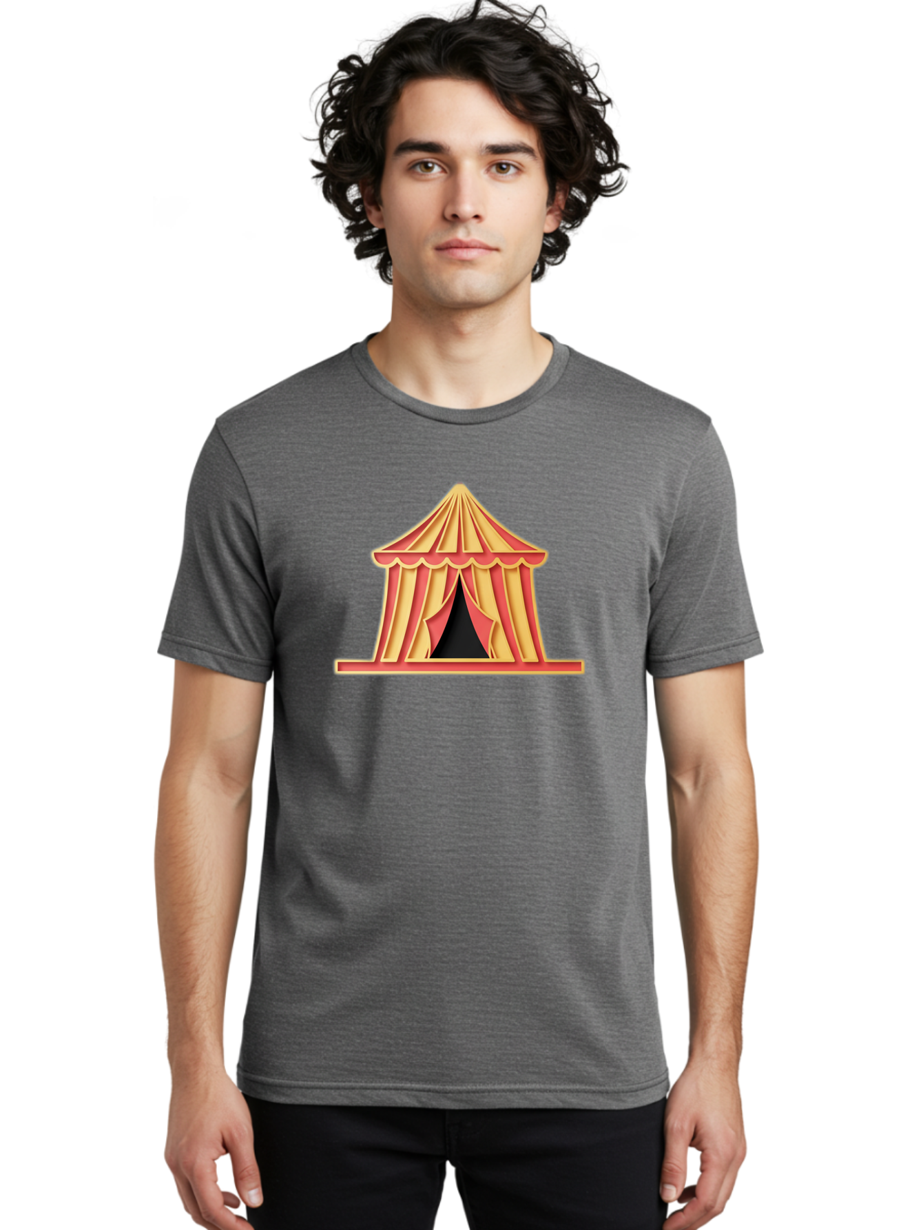 Circus-Tent-2 Men'S Graphic Tee, 100% Cotton, Comfortable Casual Summer Wear, Machine Washable, Yellow And Red Striped Tent, Vintage Circus, Carnival Theme, Red And Yellow Colors, Striped Pattern, Entertainment Venue, Amusement Park Bac853