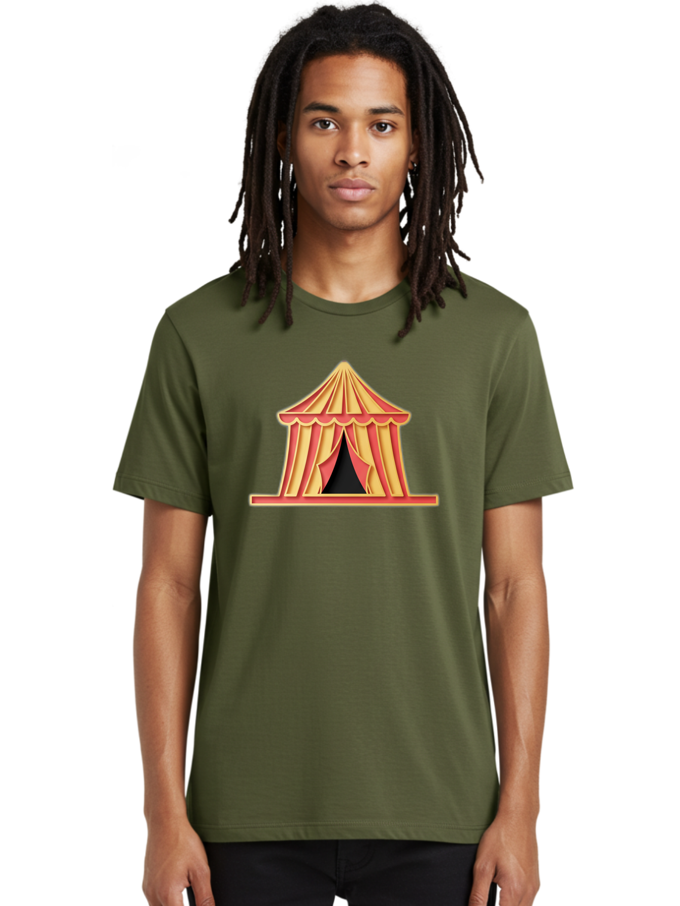 Circus-Tent-2 Men'S Graphic Tee, 100% Cotton, Comfortable Casual Summer Wear, Machine Washable, Yellow And Red Striped Tent, Vintage Circus, Carnival Theme, Red And Yellow Colors, Striped Pattern, Entertainment Venue, Amusement Park Bac853