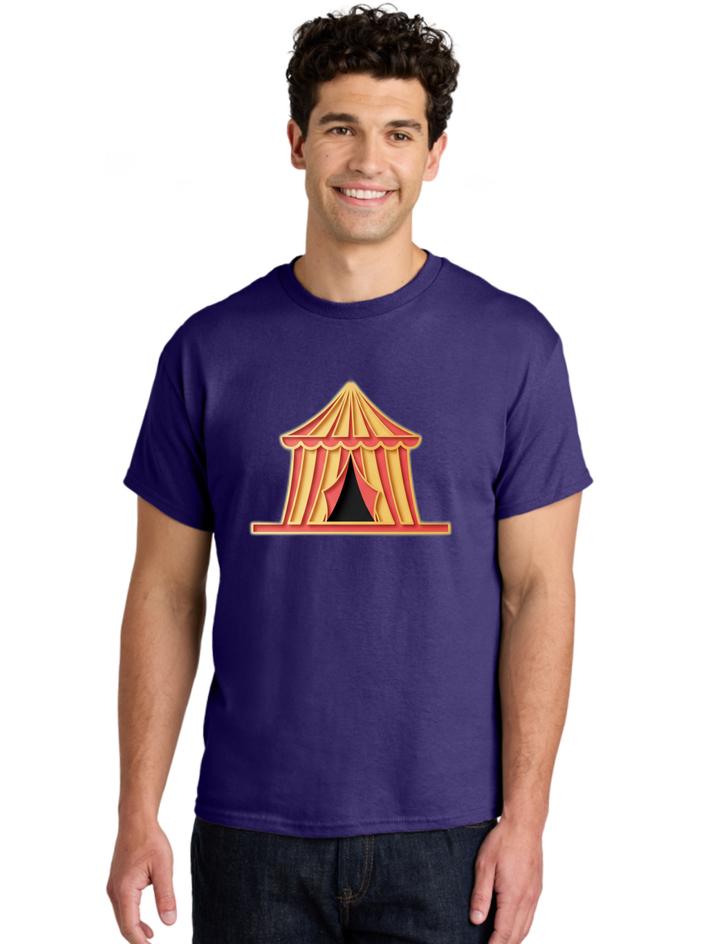 Circus-Tent-2 Men'S Graphic Tee, 100% Cotton, Comfortable Casual Summer Wear, Machine Washable, Yellow And Red Striped Tent, Vintage Circus, Carnival Theme, Red And Yellow Colors, Striped Pattern, Entertainment Venue, Amusement Park Bac853