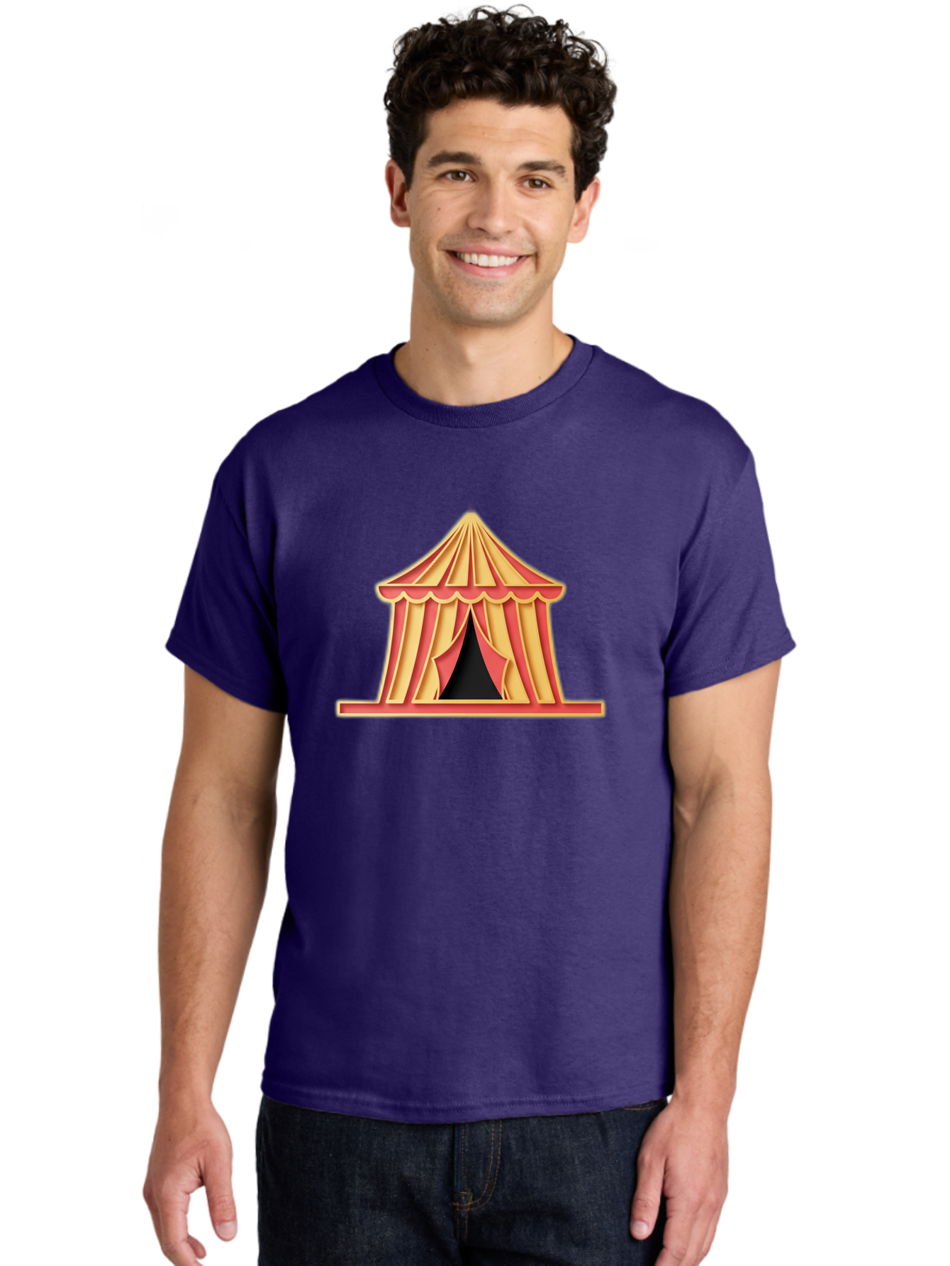 Circus-Tent-2 Men'S Graphic Tee, 100% Cotton, Comfortable Casual Summer Wear, Machine Washable, Yellow And Red Striped Tent, Vintage Circus, Carnival Theme, Red And Yellow Colors, Striped Pattern, Entertainment Venue, Amusement Park Bac853