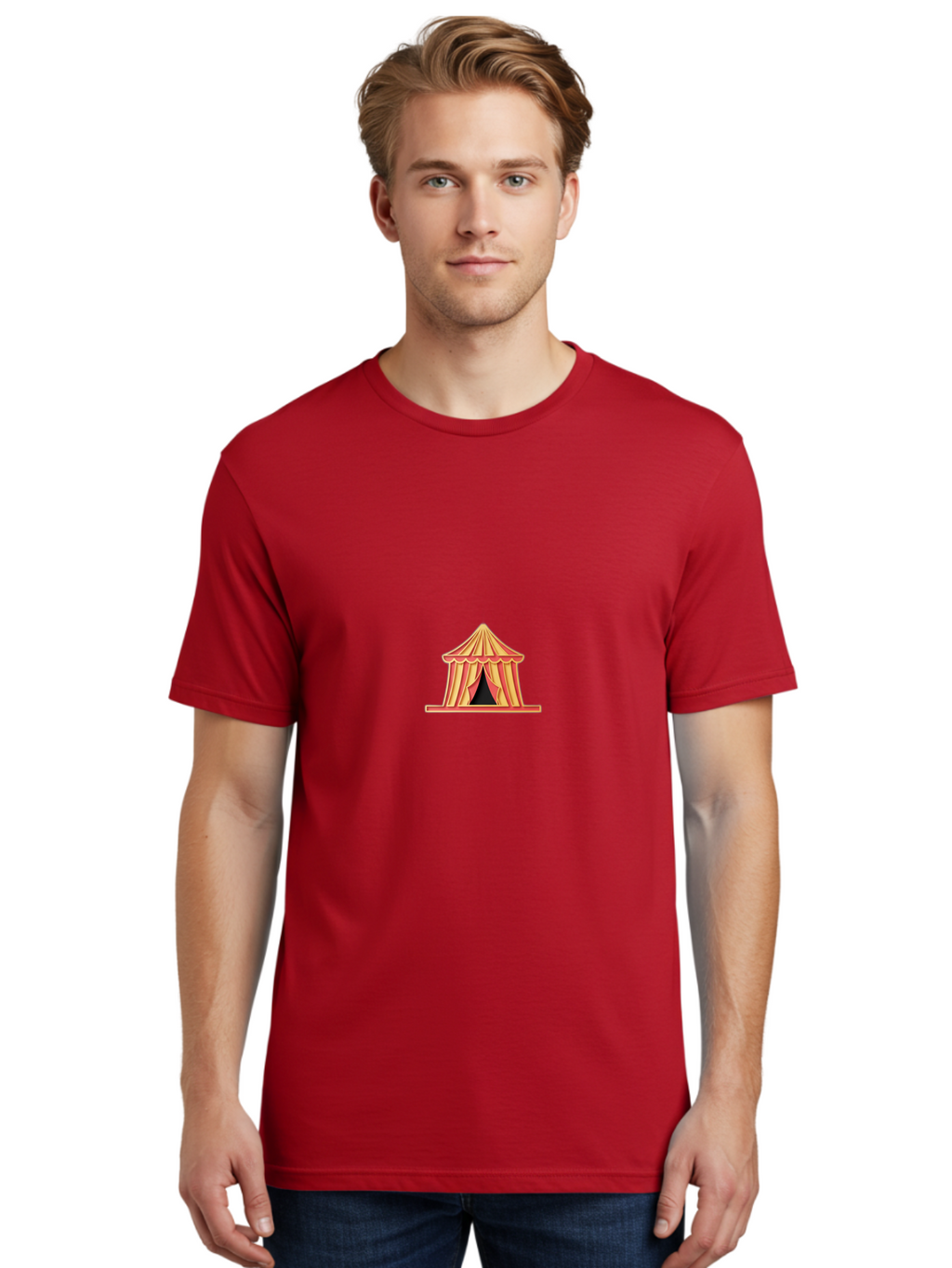 Circus-Tent-2 Men'S Graphic Tee, 100% Cotton, Comfortable Casual Summer Wear, Machine Washable, Yellow And Red Striped Tent, Vintage Circus, Carnival Theme, Red And Yellow Colors, Striped Pattern, Entertainment Venue, Amusement Park Bac853