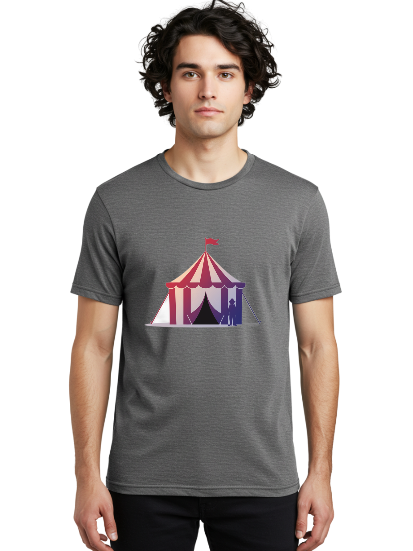 Circus-Tent-3 Men'S Graphic Tee, 100% Cotton, Comfortable Casual Summer Wear, Machine Washable, Striped Circus Tent, Red And White Stripes, Silhouetted Man, Vintage Top Hat, Retro Carnival, Festive Atmosphere, Tent Entrance Bac854