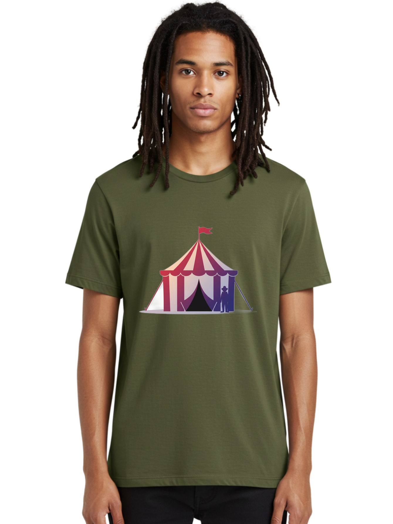 Circus-Tent-3 Men'S Graphic Tee, 100% Cotton, Comfortable Casual Summer Wear, Machine Washable, Striped Circus Tent, Red And White Stripes, Silhouetted Man, Vintage Top Hat, Retro Carnival, Festive Atmosphere, Tent Entrance Bac854