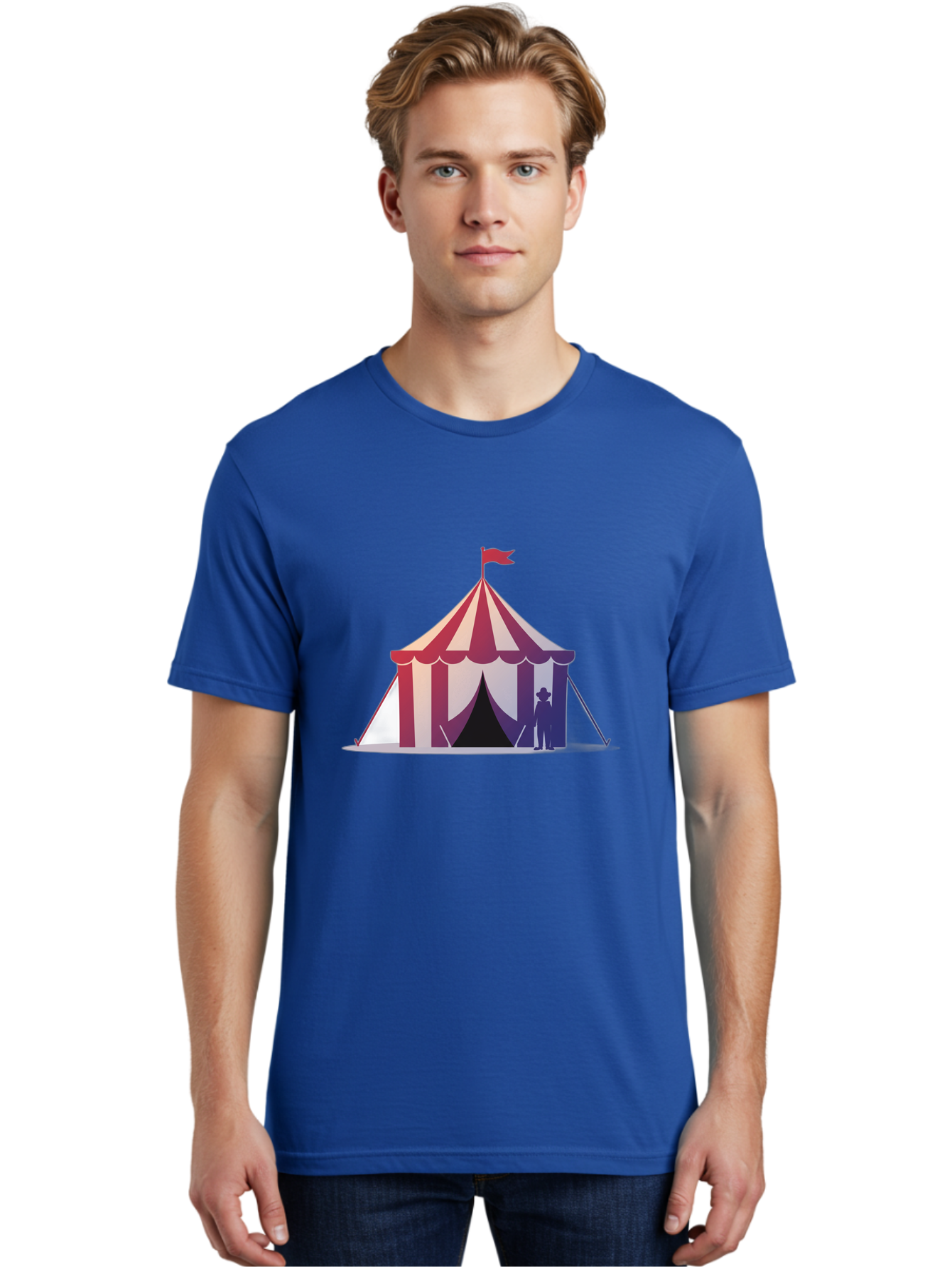 Circus-Tent-3 Men'S Graphic Tee, 100% Cotton, Comfortable Casual Summer Wear, Machine Washable, Striped Circus Tent, Red And White Stripes, Silhouetted Man, Vintage Top Hat, Retro Carnival, Festive Atmosphere, Tent Entrance Bac854