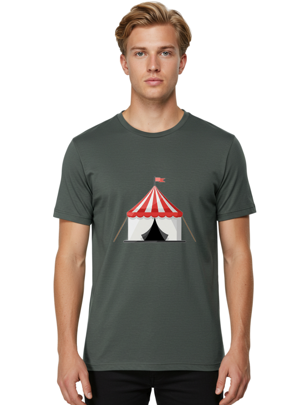 Circus-Tent Men'S Graphic Tee, 100% Cotton, Comfortable Casual Summer Wear, Machine Washable, Red And White Striped Tent, Circus, Carnival, Entertainment, Event, Festival, Fun, Excitement, Adventure, Show Bac855