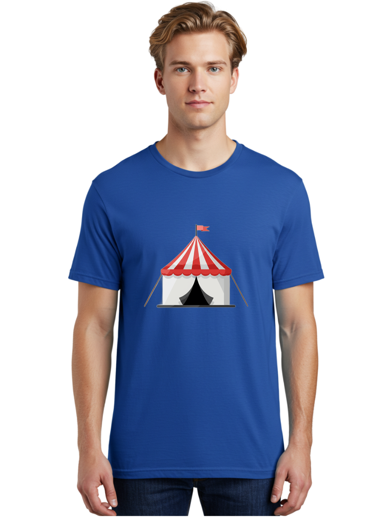 Circus-Tent Men'S Graphic Tee, 100% Cotton, Comfortable Casual Summer Wear, Machine Washable, Red And White Striped Tent, Circus, Carnival, Entertainment, Event, Festival, Fun, Excitement, Adventure, Show Bac855