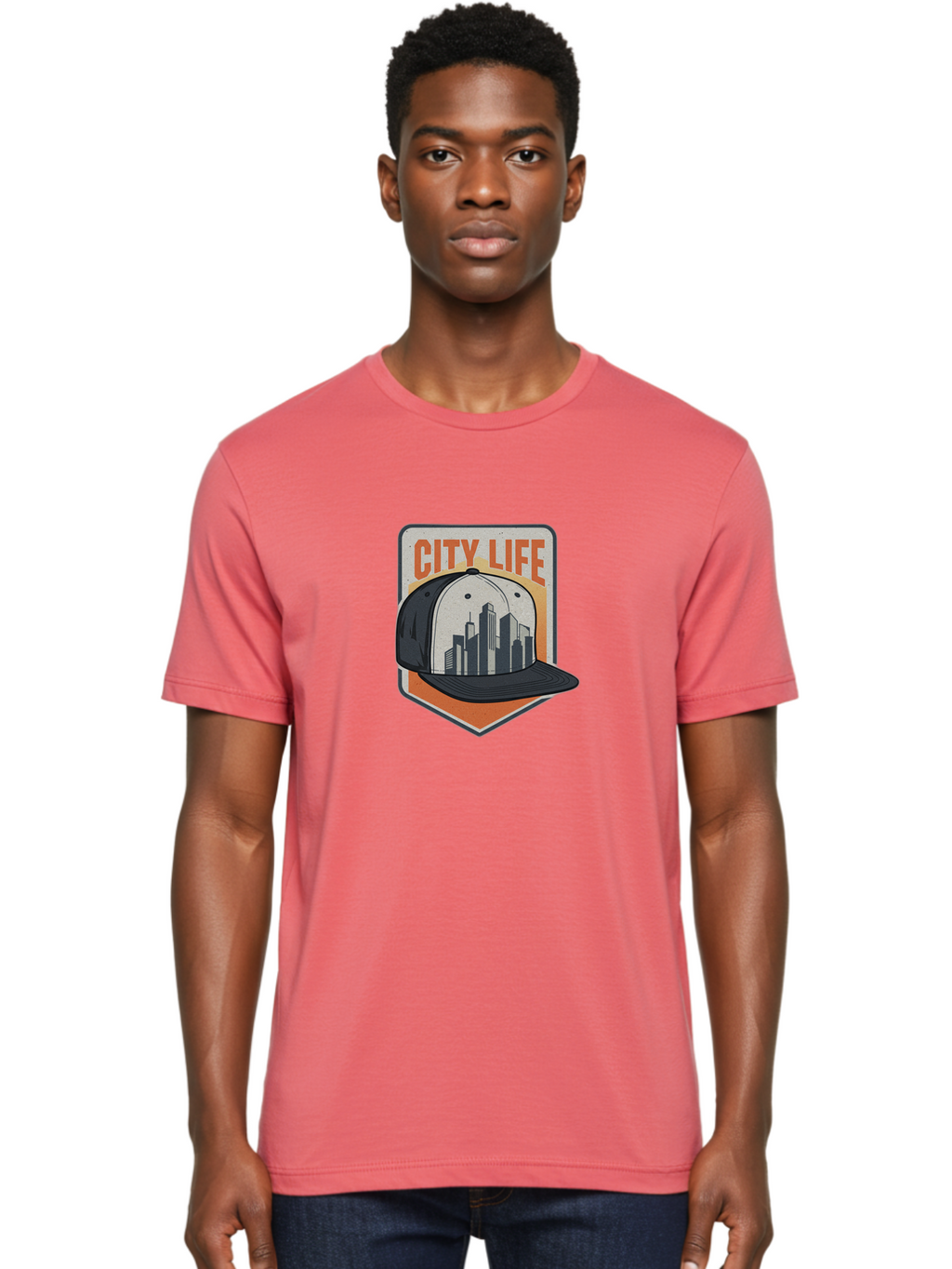 City-Life Men'S Graphic Tee, 100% Cotton, Comfortable Casual Summer Wear, Machine Washable, City Life, Urban Culture, Streetwear Fashion, Baseball Cap, Cityscape Design, Urban Lifestyle, City Vibes, Trendy Apparel Bac857