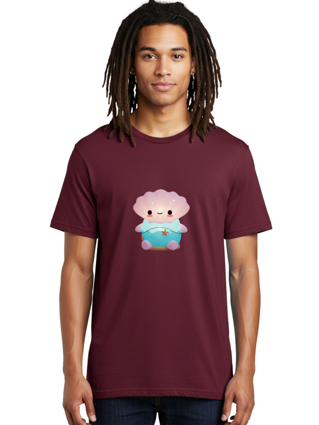 Clamshell-Character Men'S Graphic Tee, 100% Cotton, Comfortable Casual Summer Wear, Machine Washable, Soft Pink Jellyfish, Night Light, Soothing Ambiance, Underwater Decor, Ocean-Inspired Design, Peaceful Lighting, Cozy Bedroom, Bac859
