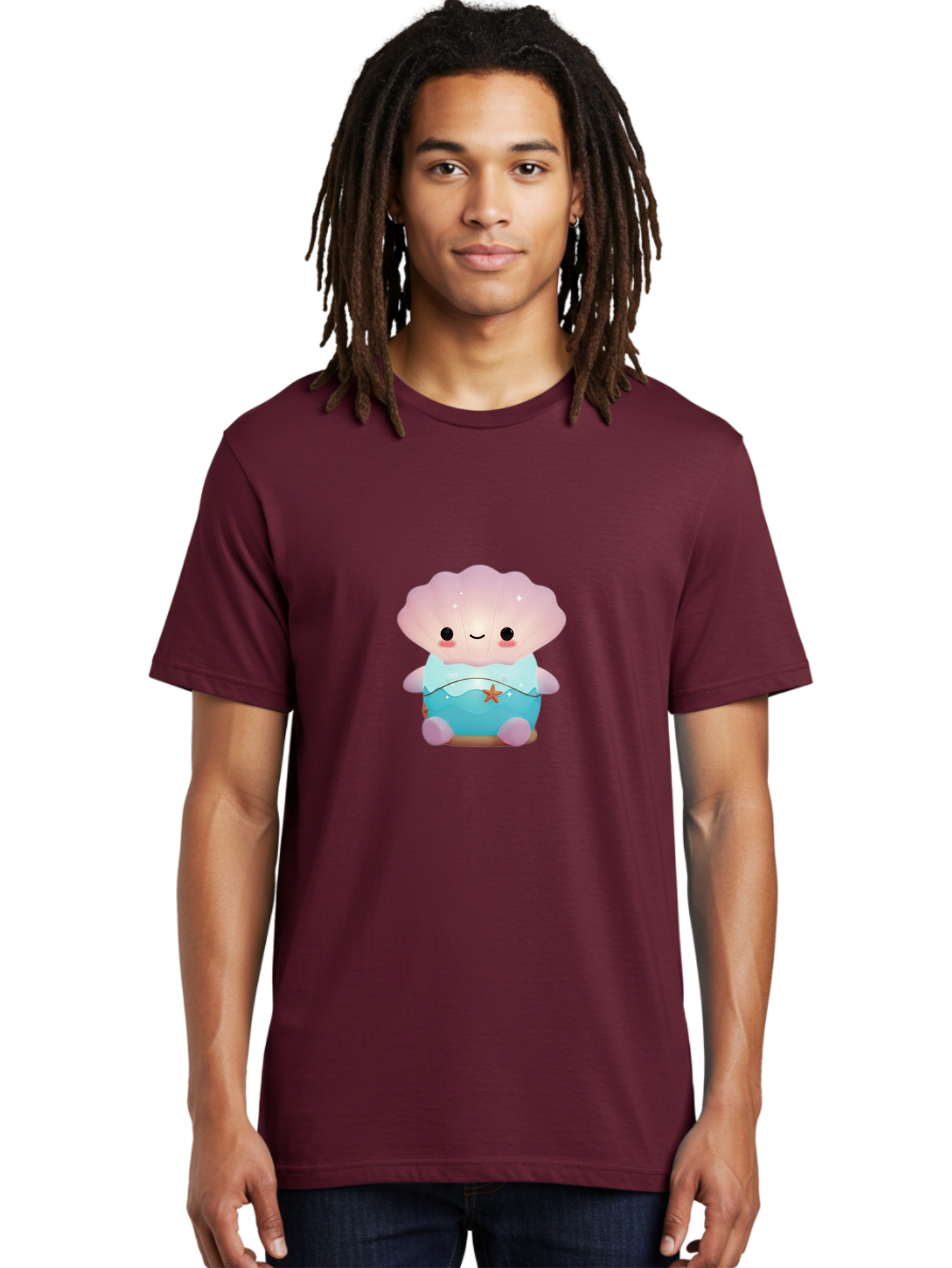 Clamshell-Character Men'S Graphic Tee, 100% Cotton, Comfortable Casual Summer Wear, Machine Washable, Soft Pink Jellyfish, Night Light, Soothing Ambiance, Underwater Decor, Ocean-Inspired Design, Peaceful Lighting, Cozy Bedroom, Bac859
