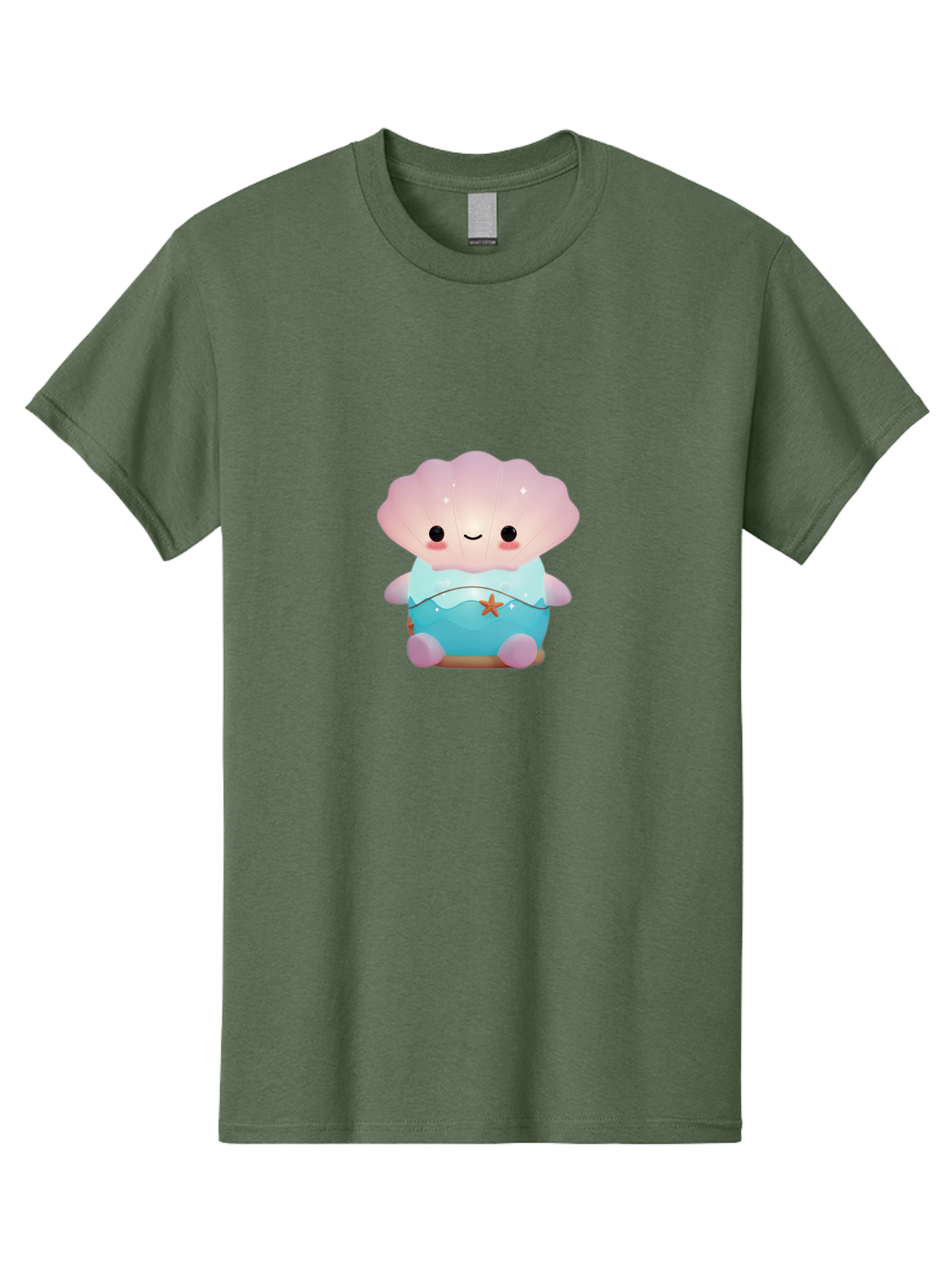 Clamshell-Character Men'S Graphic Tee, 100% Cotton, Comfortable Casual Summer Wear, Machine Washable, Soft Pink Jellyfish, Night Light, Soothing Ambiance, Underwater Decor, Ocean-Inspired Design, Peaceful Lighting, Cozy Bedroom, Bac859