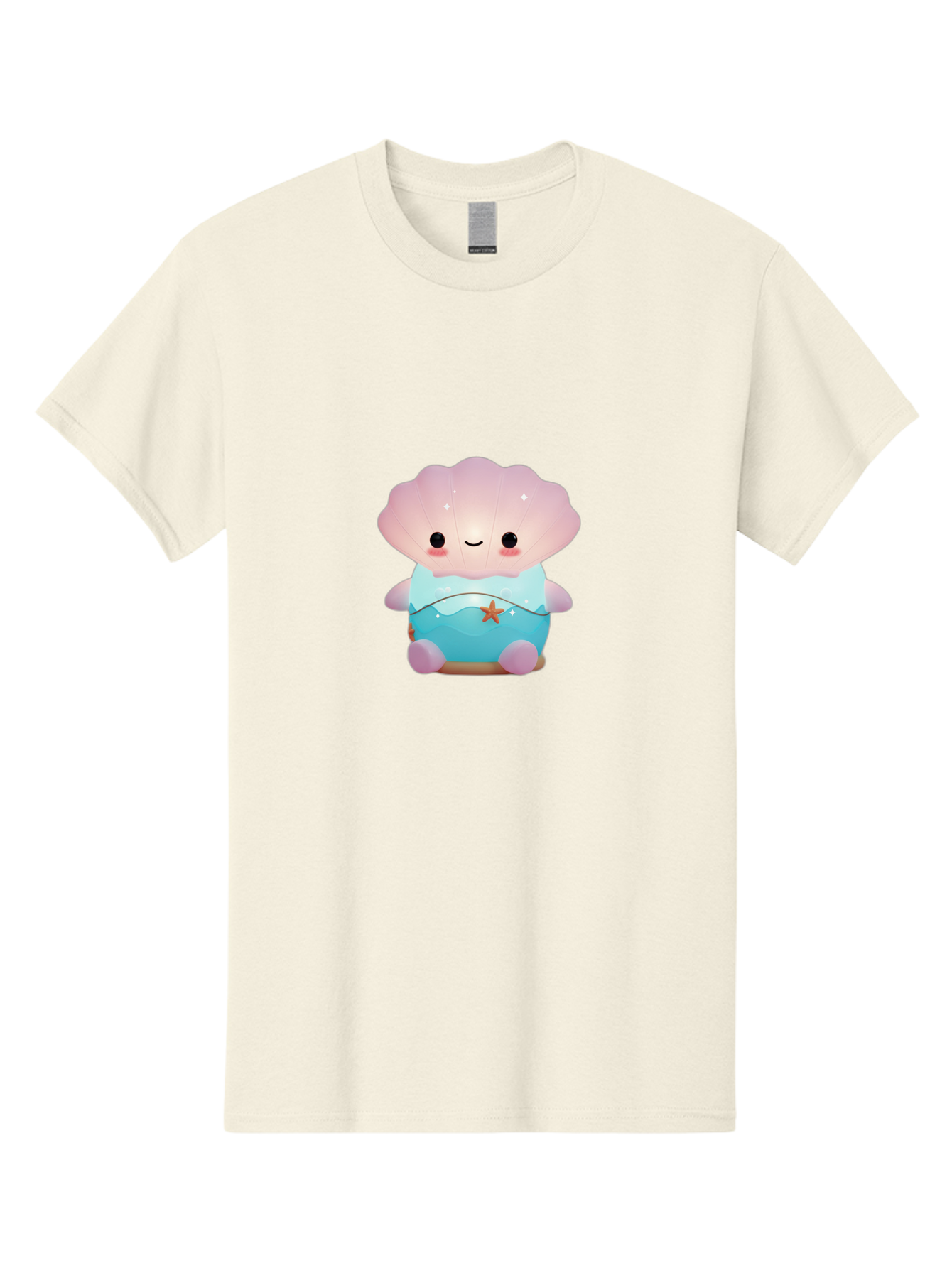 Clamshell-Character Men'S Graphic Tee, 100% Cotton, Comfortable Casual Summer Wear, Machine Washable, Soft Pink Jellyfish, Night Light, Soothing Ambiance, Underwater Decor, Ocean-Inspired Design, Peaceful Lighting, Cozy Bedroom, Bac859