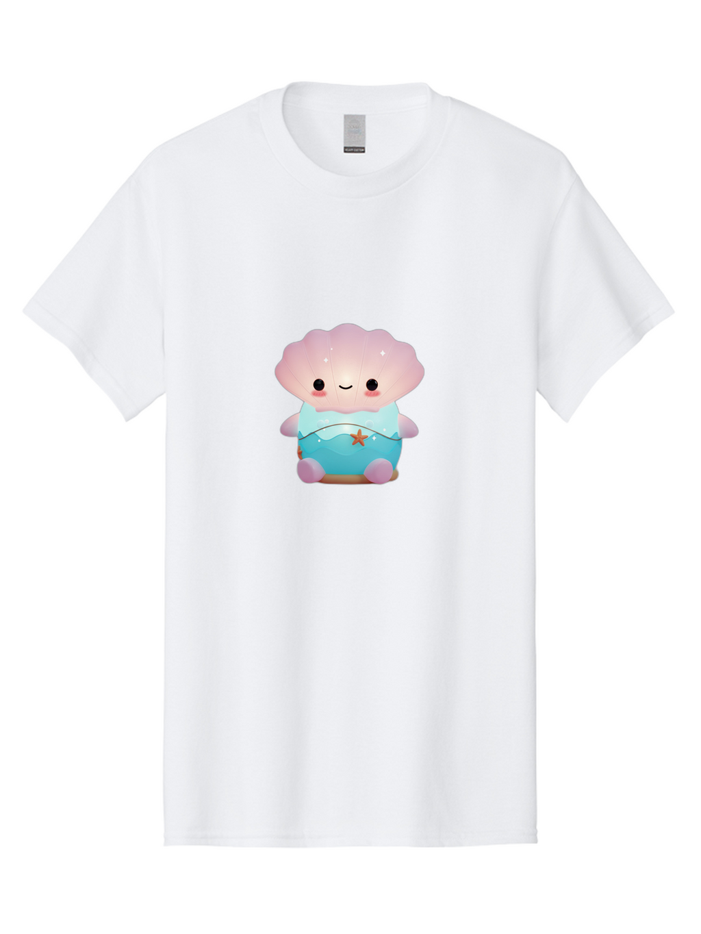 Clamshell-Character Men'S Graphic Tee, 100% Cotton, Comfortable Casual Summer Wear, Machine Washable, Soft Pink Jellyfish, Night Light, Soothing Ambiance, Underwater Decor, Ocean-Inspired Design, Peaceful Lighting, Cozy Bedroom, Bac859
