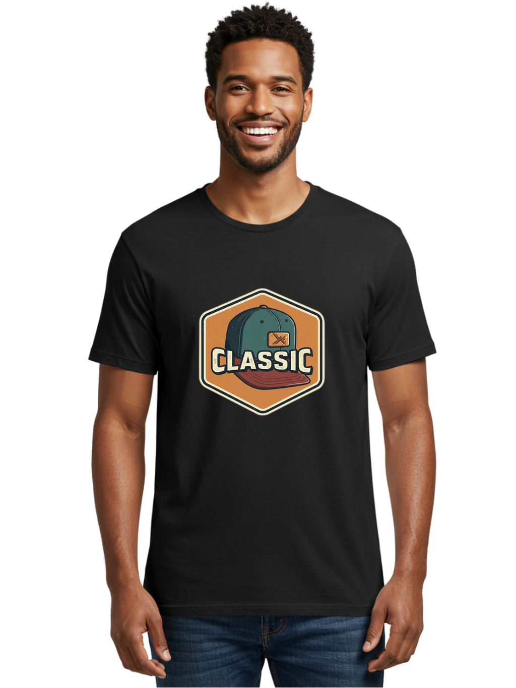 Classic Men'S Graphic Tee, 100% Cotton, Comfortable Casual Summer Wear, Machine Washable, Baseball Cap, Classic Style, Vintage Fashion, Retro Clothing, Casual Wear, Hat Logo, Apparel Branding, Nostalgic Design Bac860
