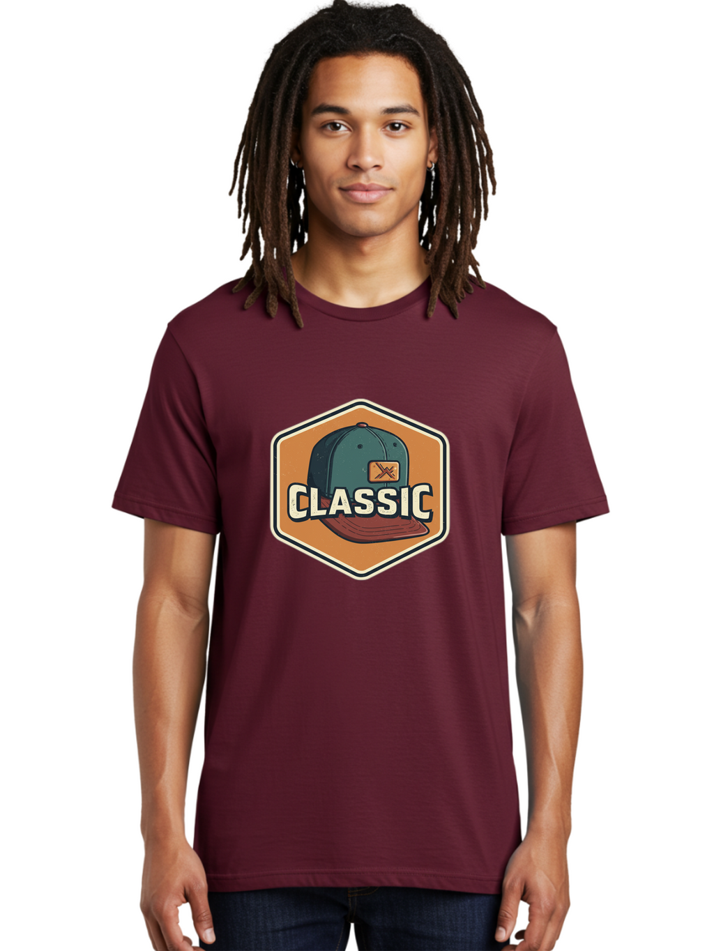 Classic Men'S Graphic Tee, 100% Cotton, Comfortable Casual Summer Wear, Machine Washable, Baseball Cap, Classic Style, Vintage Fashion, Retro Clothing, Casual Wear, Hat Logo, Apparel Branding, Nostalgic Design Bac860