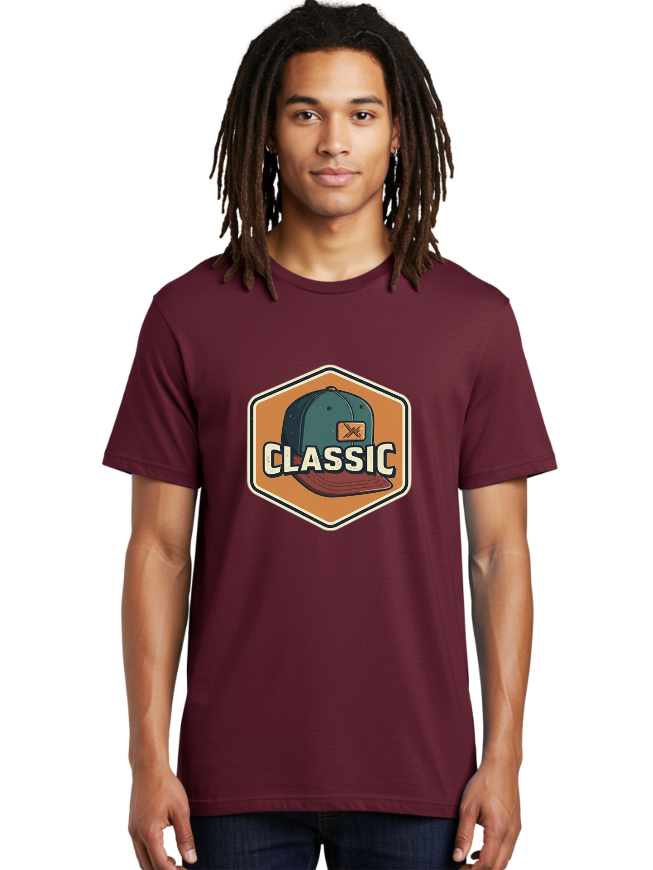 Classic Men'S Graphic Tee, 100% Cotton, Comfortable Casual Summer Wear, Machine Washable, Baseball Cap, Classic Style, Vintage Fashion, Retro Clothing, Casual Wear, Hat Logo, Apparel Branding, Nostalgic Design Bac860