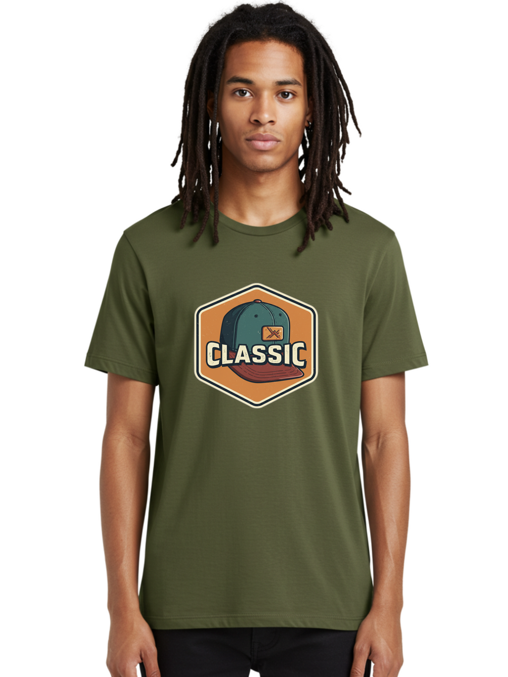 Classic Men'S Graphic Tee, 100% Cotton, Comfortable Casual Summer Wear, Machine Washable, Baseball Cap, Classic Style, Vintage Fashion, Retro Clothing, Casual Wear, Hat Logo, Apparel Branding, Nostalgic Design Bac860