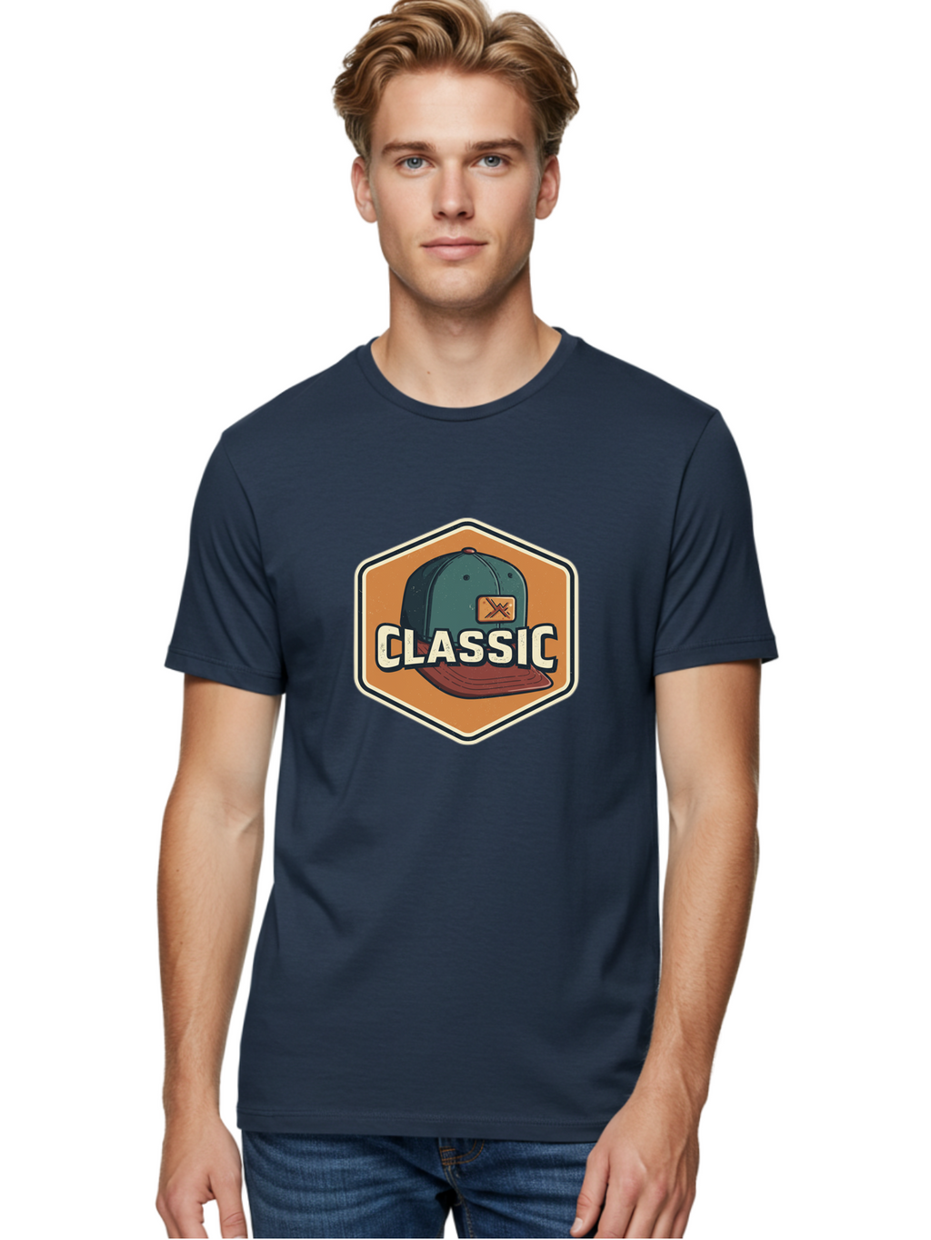 Classic Men'S Graphic Tee, 100% Cotton, Comfortable Casual Summer Wear, Machine Washable, Baseball Cap, Classic Style, Vintage Fashion, Retro Clothing, Casual Wear, Hat Logo, Apparel Branding, Nostalgic Design Bac860