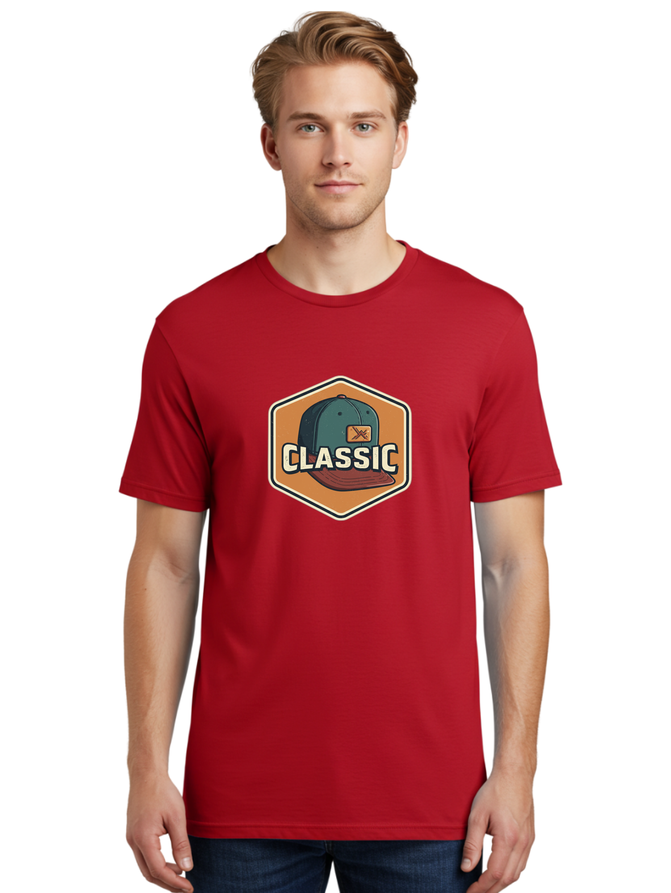 Classic Men'S Graphic Tee, 100% Cotton, Comfortable Casual Summer Wear, Machine Washable, Baseball Cap, Classic Style, Vintage Fashion, Retro Clothing, Casual Wear, Hat Logo, Apparel Branding, Nostalgic Design Bac860