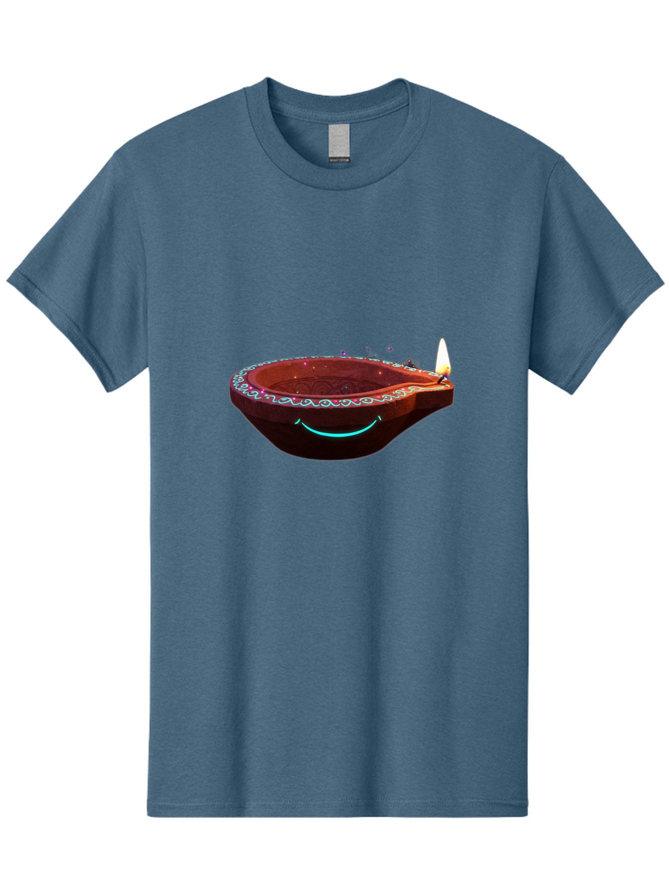 Clay-Lamp-With-Candle Men'S Graphic Tee, 100% Cotton, Comfortable Casual Summer Wear, Machine Washable, Diwali Lamp, Clay Diya, Lit Candle, Festive Decoration, Traditional Diwali, Diwali Celebration, Happy Diwali, Glowing Diya, Indian Culture Bac861