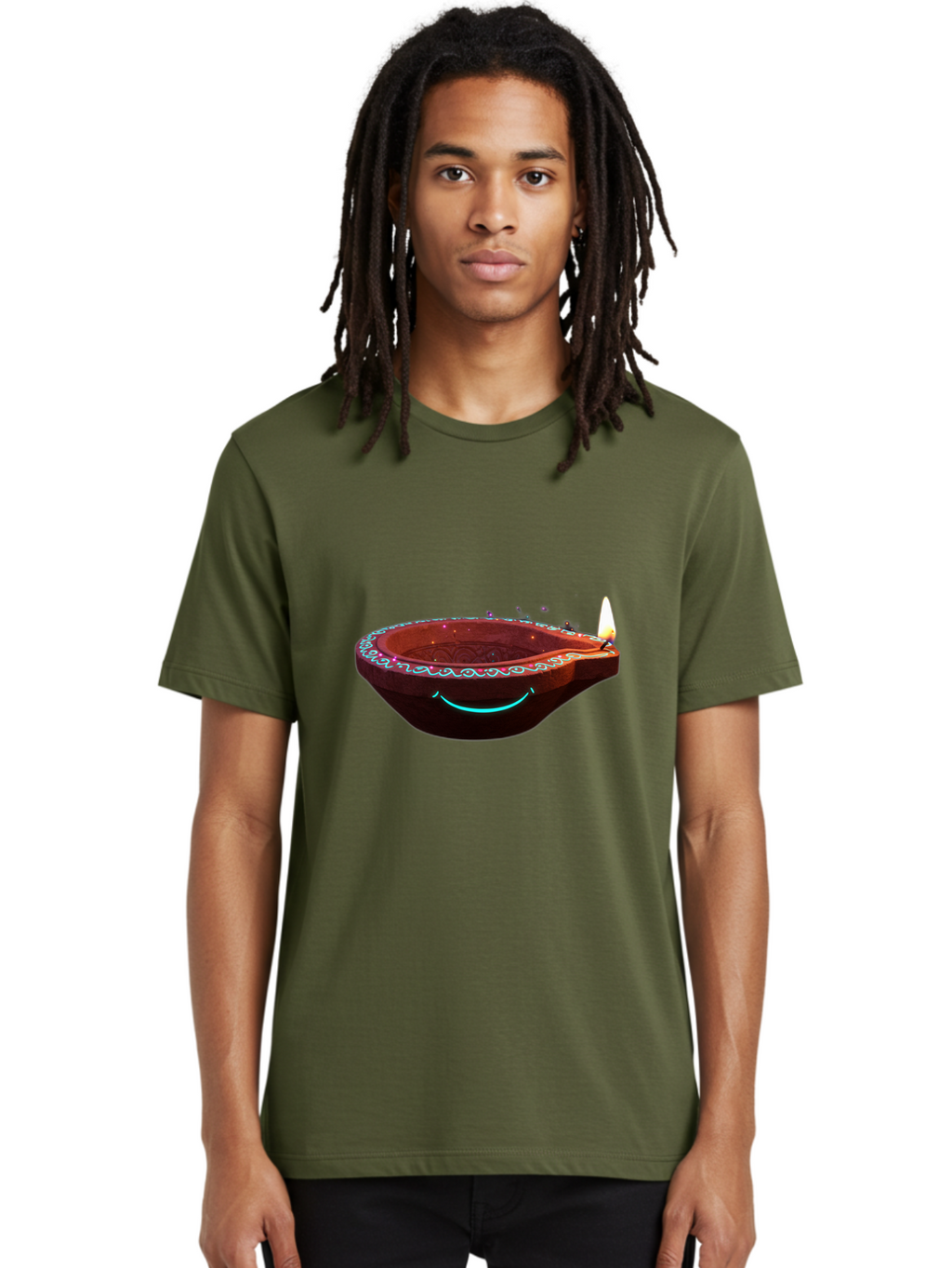 Clay-Lamp-With-Candle Men'S Graphic Tee, 100% Cotton, Comfortable Casual Summer Wear, Machine Washable, Diwali Lamp, Clay Diya, Lit Candle, Festive Decoration, Traditional Diwali, Diwali Celebration, Happy Diwali, Glowing Diya, Indian Culture Bac861