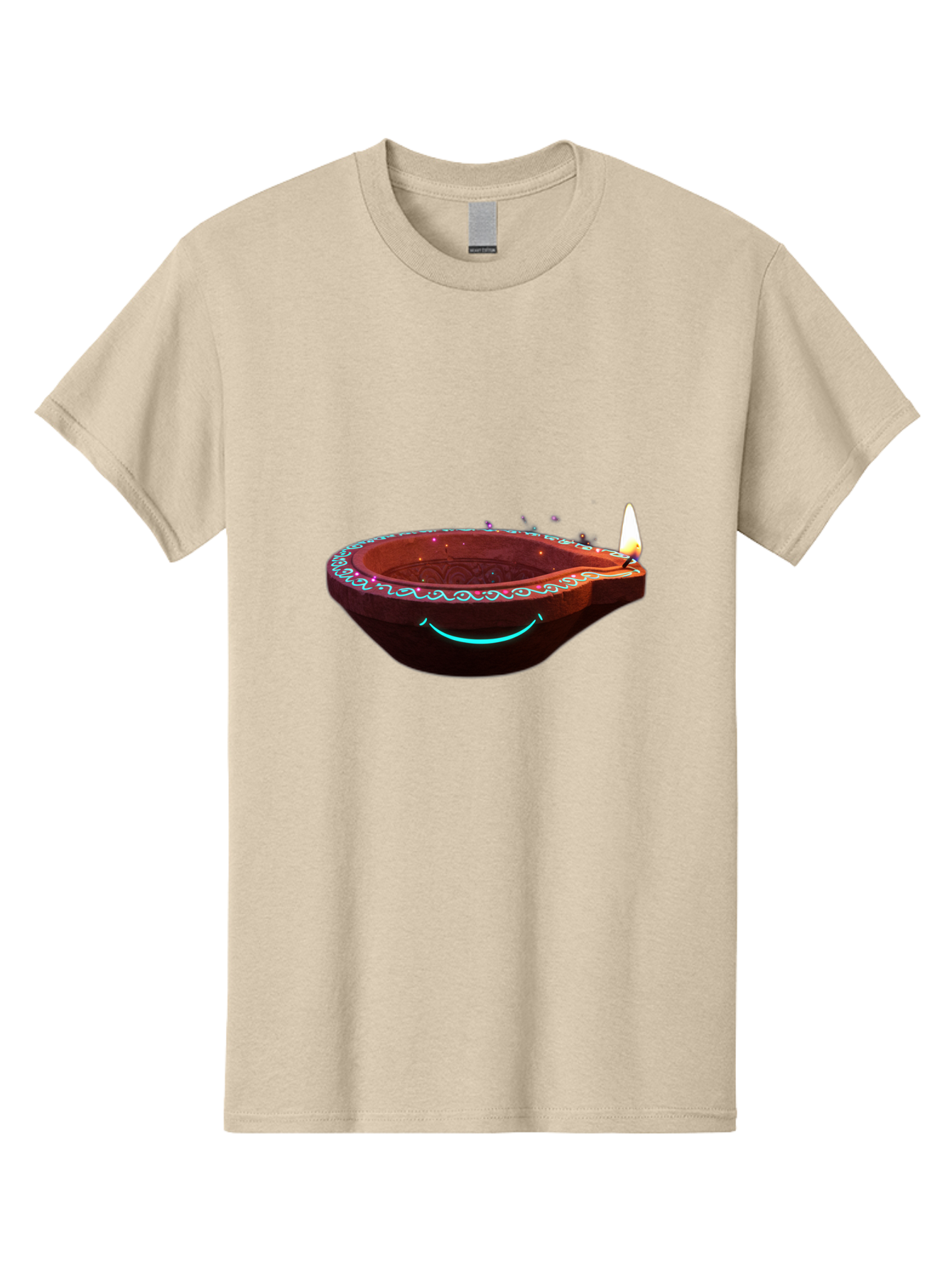 Clay-Lamp-With-Candle Men'S Graphic Tee, 100% Cotton, Comfortable Casual Summer Wear, Machine Washable, Diwali Lamp, Clay Diya, Lit Candle, Festive Decoration, Traditional Diwali, Diwali Celebration, Happy Diwali, Glowing Diya, Indian Culture Bac861