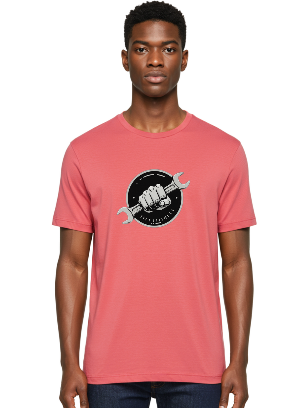 Clenched-Fist-Wrench Men'S Graphic Tee, 100% Cotton, Comfortable Casual Summer Wear, Machine Washable, Hand Holding Wrench, Fist With Spanner, Mechanic Symbol, Repair Logo, Diy Emblem, Tool Icon, Maintenance Graphics, Handyman Sign Bac862