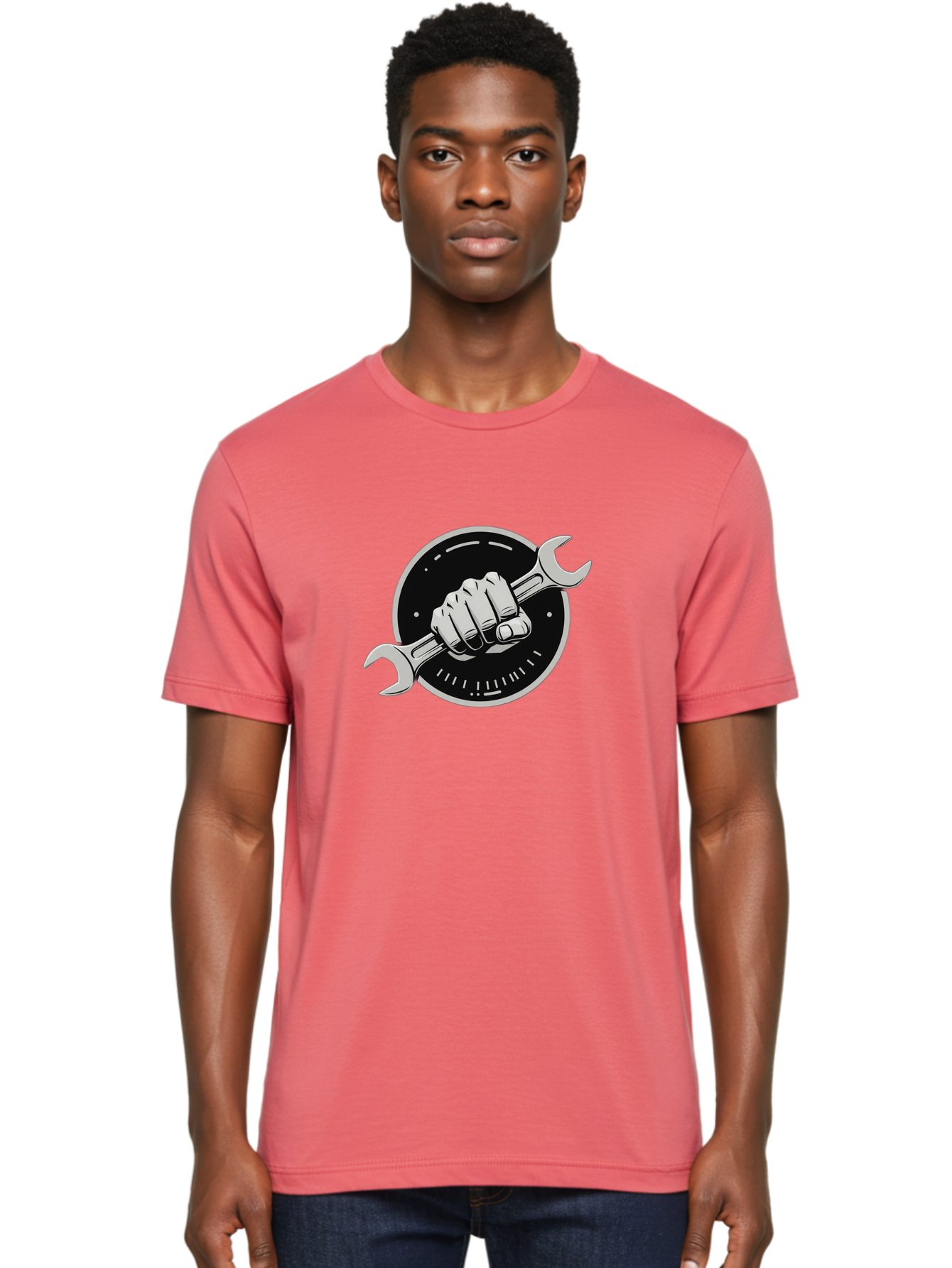 Clenched-Fist-Wrench Men'S Graphic Tee, 100% Cotton, Comfortable Casual Summer Wear, Machine Washable, Hand Holding Wrench, Fist With Spanner, Mechanic Symbol, Repair Logo, Diy Emblem, Tool Icon, Maintenance Graphics, Handyman Sign Bac862
