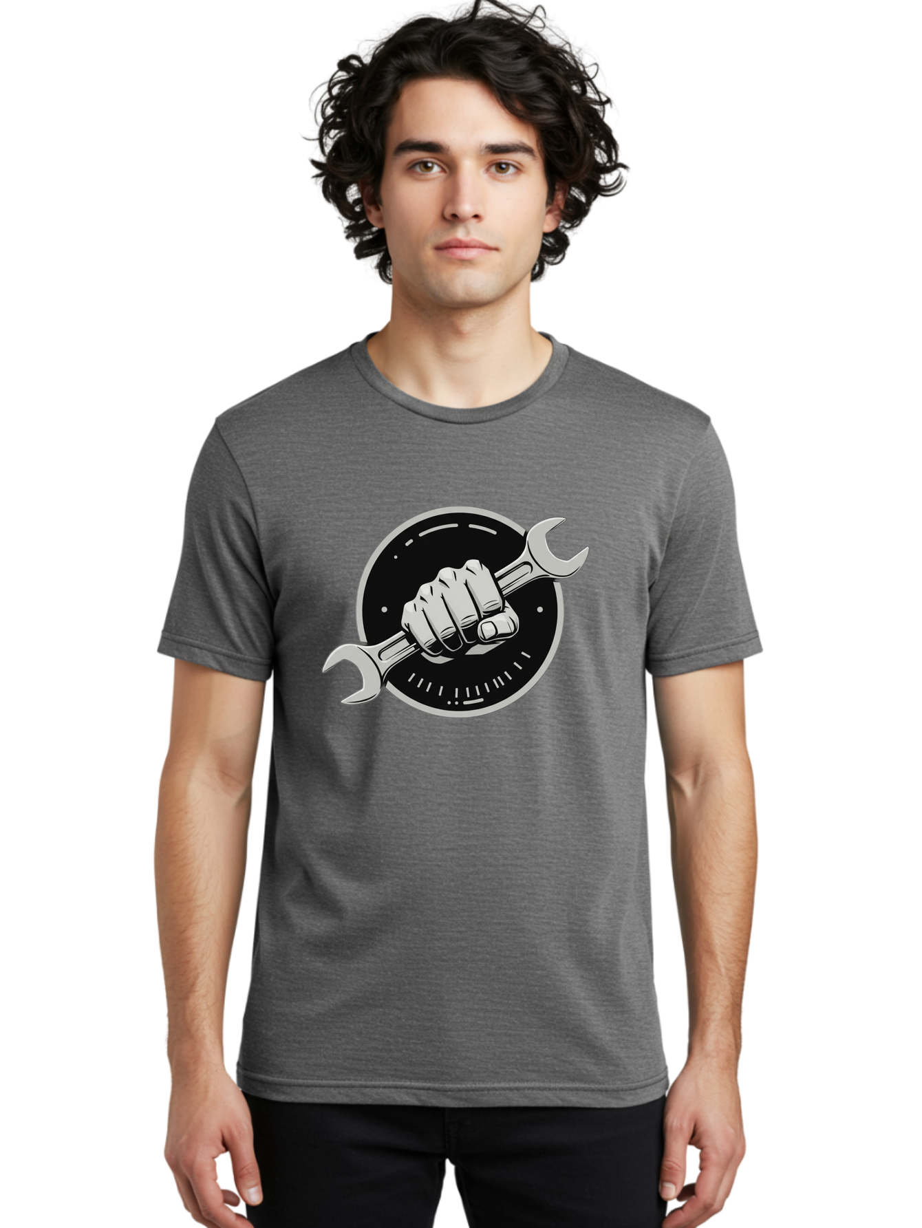 Clenched-Fist-Wrench Men'S Graphic Tee, 100% Cotton, Comfortable Casual Summer Wear, Machine Washable, Hand Holding Wrench, Fist With Spanner, Mechanic Symbol, Repair Logo, Diy Emblem, Tool Icon, Maintenance Graphics, Handyman Sign Bac862