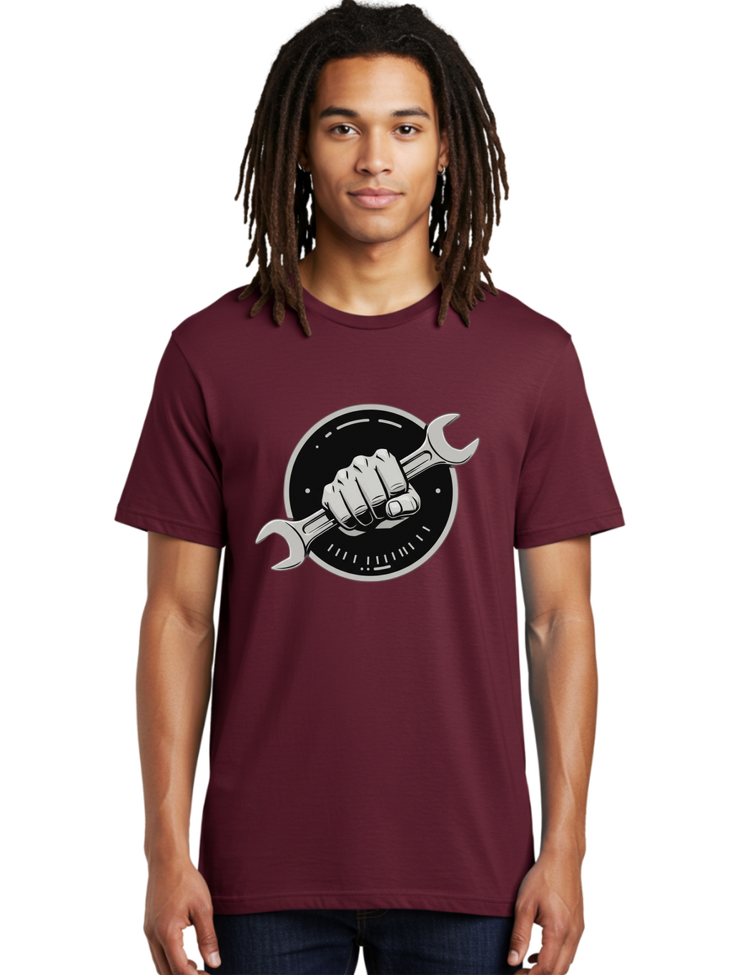 Clenched-Fist-Wrench Men'S Graphic Tee, 100% Cotton, Comfortable Casual Summer Wear, Machine Washable, Hand Holding Wrench, Fist With Spanner, Mechanic Symbol, Repair Logo, Diy Emblem, Tool Icon, Maintenance Graphics, Handyman Sign Bac862