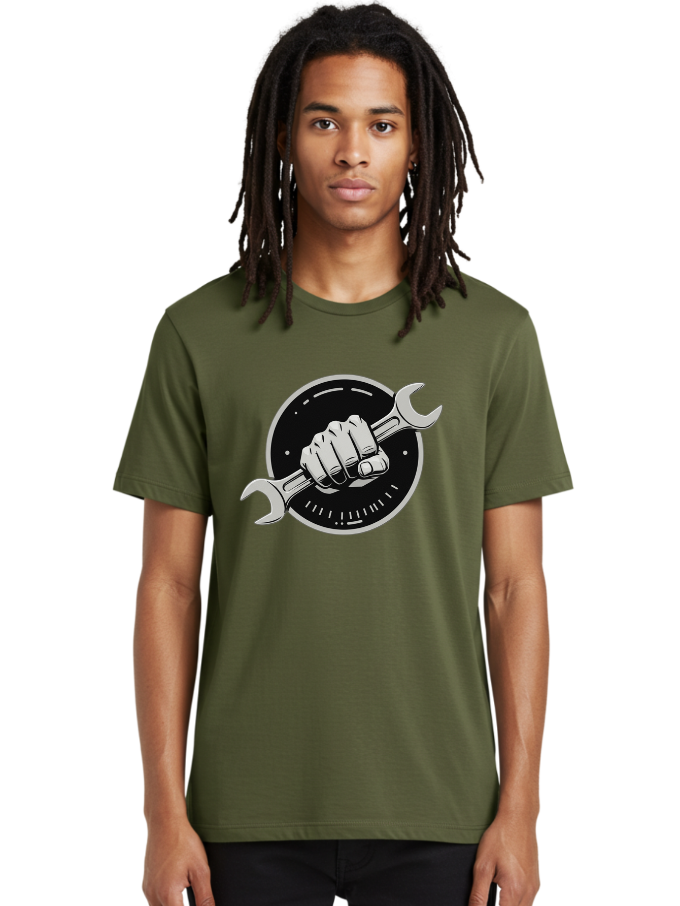 Clenched-Fist-Wrench Men'S Graphic Tee, 100% Cotton, Comfortable Casual Summer Wear, Machine Washable, Hand Holding Wrench, Fist With Spanner, Mechanic Symbol, Repair Logo, Diy Emblem, Tool Icon, Maintenance Graphics, Handyman Sign Bac862
