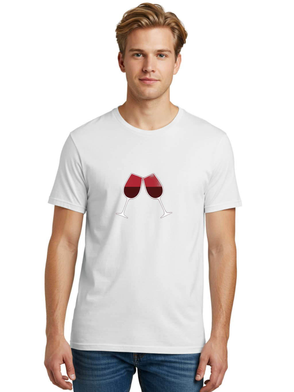 Clinking-Wine-Glasses Men'S Graphic Tee, 100% Cotton, Comfortable Casual Summer Wear, Machine Washable, Wine Glasses Clinking, Celebratory Toast, Red Wine, Luxury Beverage, Wine Tasting, Adult Beverage, Social Gathering, Celebration Moment Bac864