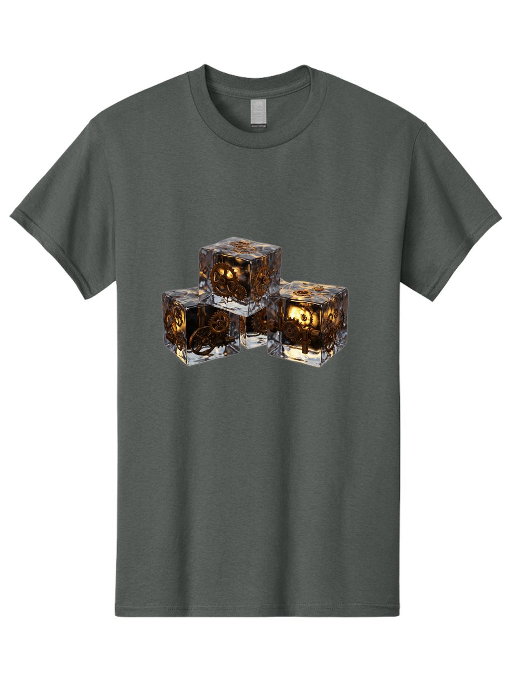 Clockwork-Dice Men'S Graphic Tee, 100% Cotton, Comfortable Casual Summer Wear, Machine Washable, Transparent Dice, Mechanical Gears, Clockwork Mechanisms, Intricate Details, Golden Accents, Modern Gaming Accessories, Tabletop Gaming, Rpg Dice Bac865