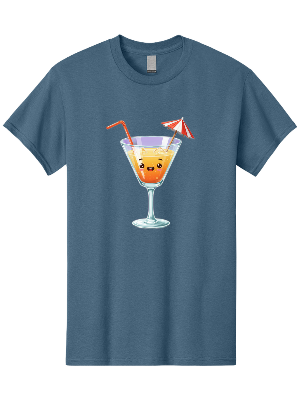 Cocktail-Glass-1 Men'S Graphic Tee, 100% Cotton, Comfortable Casual Summer Wear, Machine Washable, Orange Cocktail, Cartoon Character, Kawaii Drink, Cheerful Face, Refreshing Beverage, Vibrant Colors, Playful Straw, Umbrella Decoration, Bac867