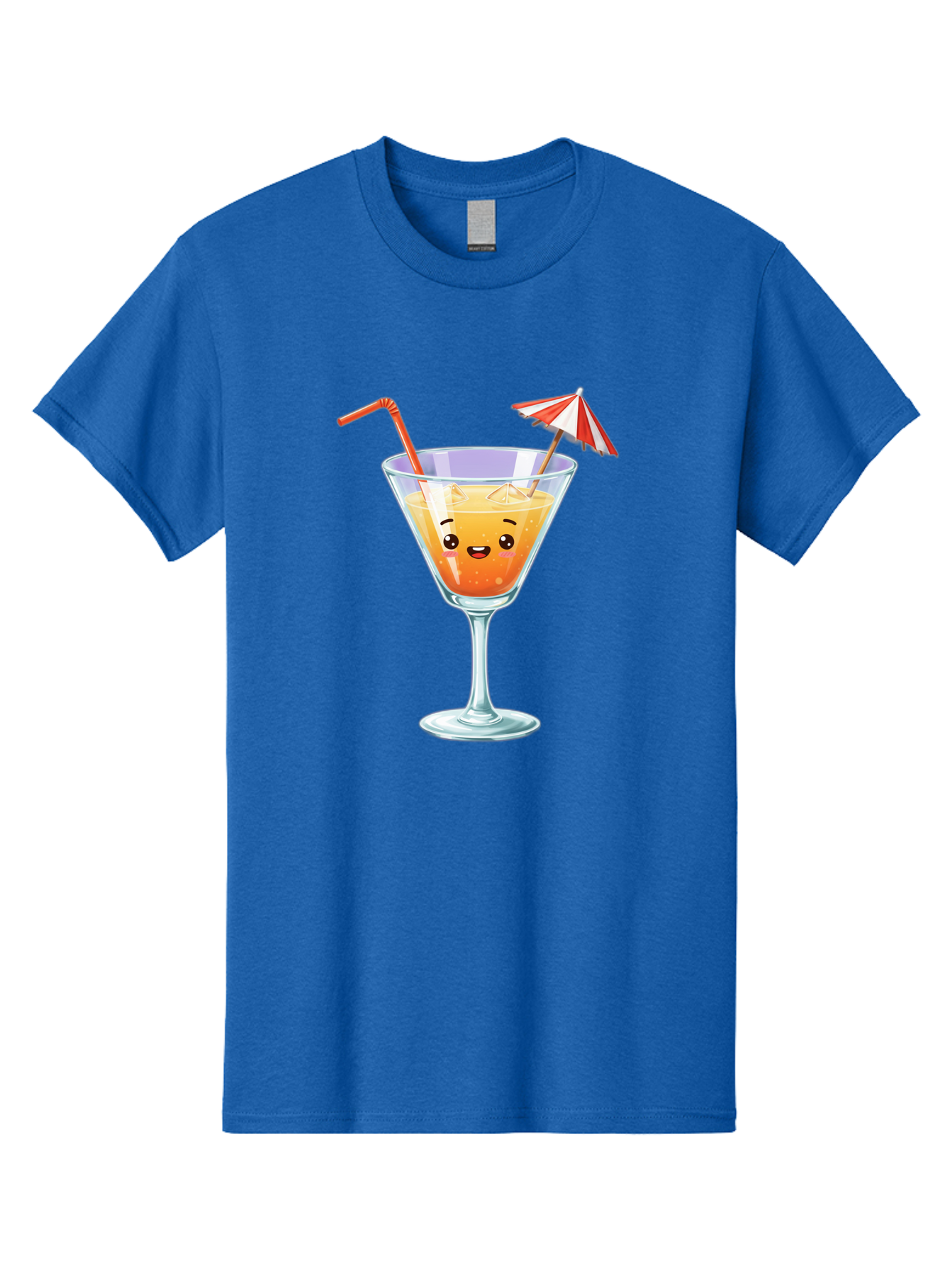 Cocktail-Glass-1 Men'S Graphic Tee, 100% Cotton, Comfortable Casual Summer Wear, Machine Washable, Orange Cocktail, Cartoon Character, Kawaii Drink, Cheerful Face, Refreshing Beverage, Vibrant Colors, Playful Straw, Umbrella Decoration, Bac867