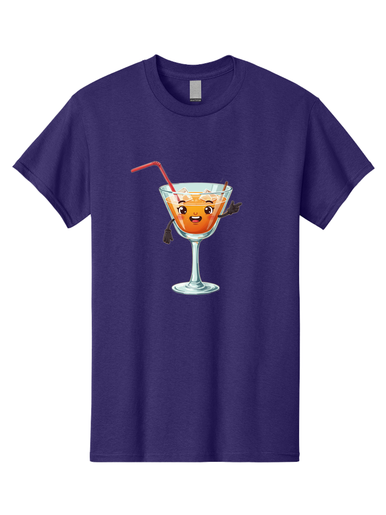 Cocktail-Glass-2 Men'S Graphic Tee, 100% Cotton, Comfortable Casual Summer Wear, Machine Washable, Cartoon Cocktail Glass, Orange Drink, Red Straw, Ice Cubes, Smiling Face, Playful Character, Anthropomorphic Drink, Funny Illustration, Bac868