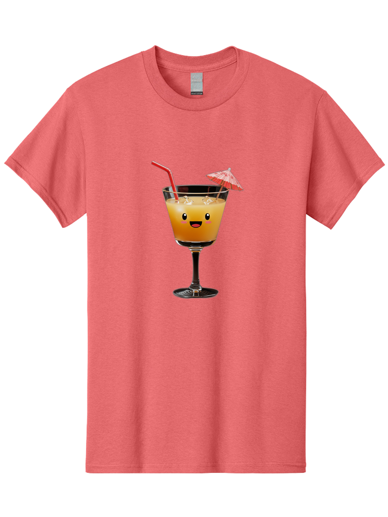 Cocktail-Glass-3 Men'S Graphic Tee, 100% Cotton, Comfortable Casual Summer Wear, Machine Washable, Cocktail Glass, Smiling Face, Orange Drink, Red Straw, Red Umbrella, Funny Character, Cartoon Style, Refreshing Beverage, Summer Drink Bac869